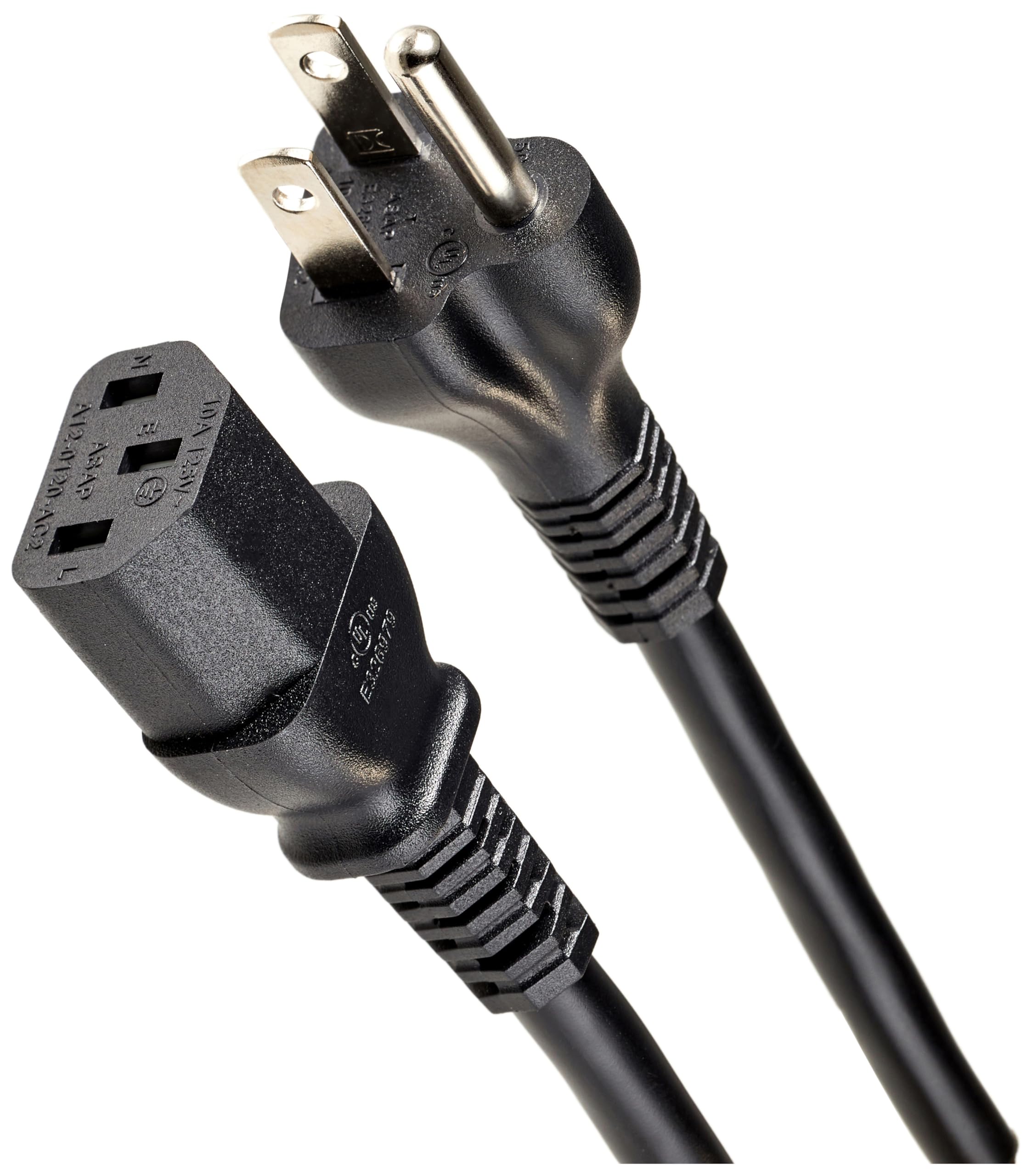 Amazon Basics 12 Feet Computer Monitor TV Replacement 3 Prong AC Power Cord, 18 AWG, 125 Volts, Black