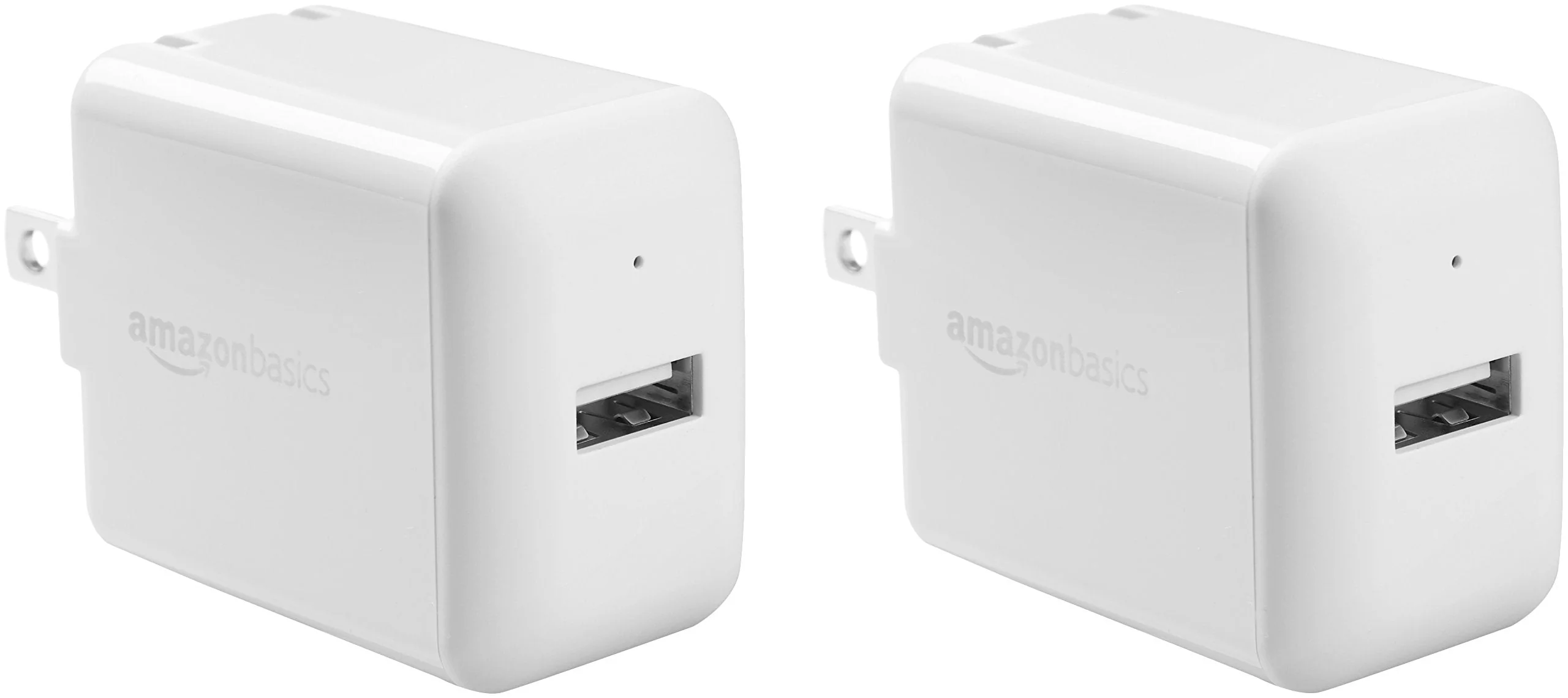 Amazon Basics 12W One Port USB-A Wall Charger (2.4A) for Phones (iPhone 16/15/14/13/12/11/X, Samsung, and more), Pack of 2, White One Port (2-Pack)