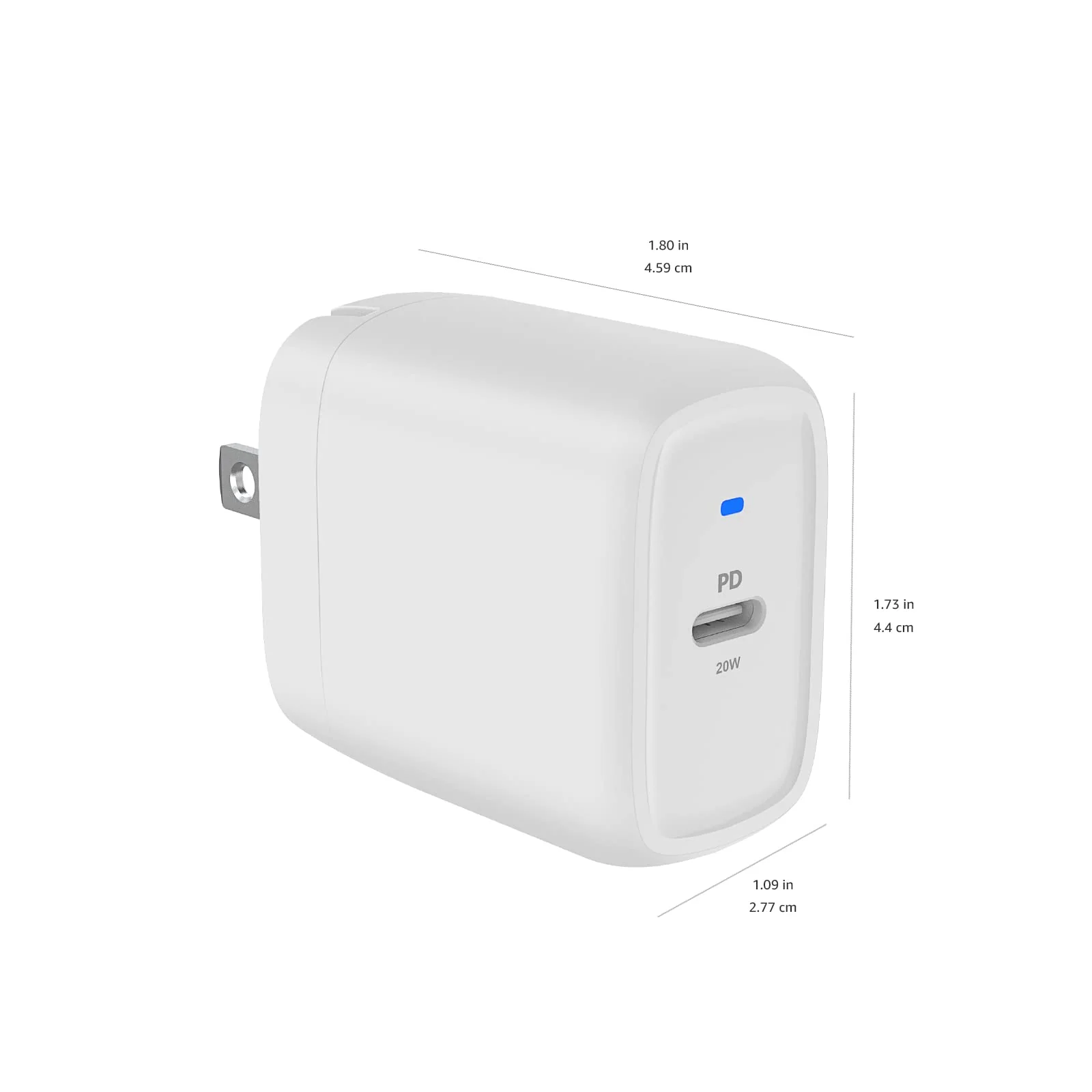 Amazon Basics 20W One-Port USB-C Wall Charger with Power Delivery PD for Tablets & Phones (iPhone 16/15/14/13/12/11/X, iPad, Samsung, and more), non-PPS, 1.81 x 1.73 x 1.09 inches, White 20W (1 USB-C) - Image 5