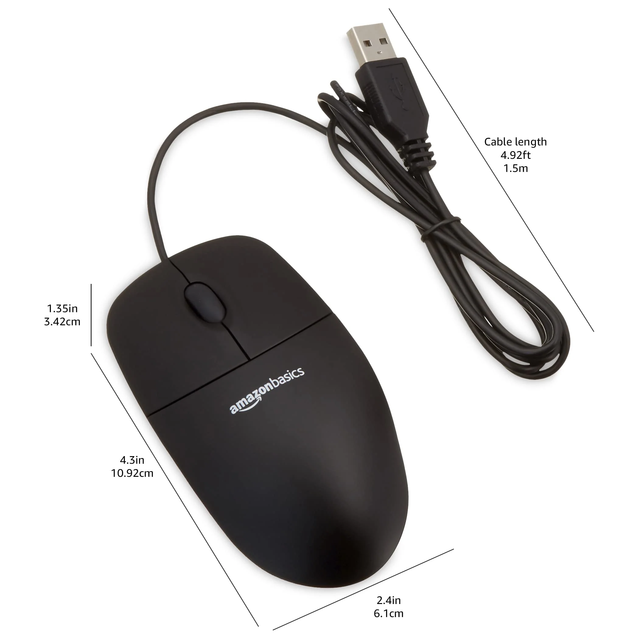 Amazon Basics 3-Button USB Wired Computer Mouse (Black), 1-Pack Only Mouse - Image 5