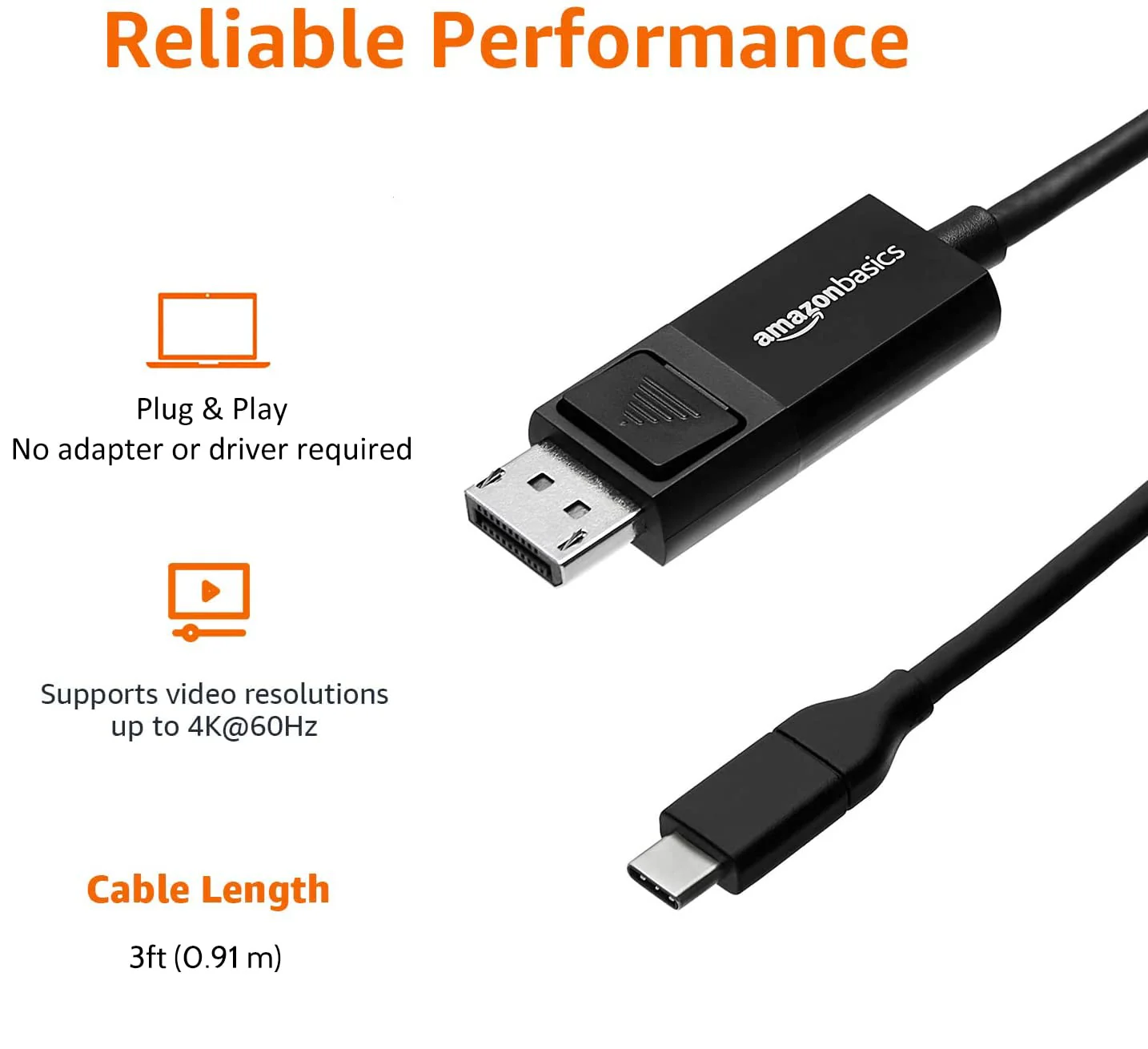 Amazon Basics Bi-Directional USB-C to DisplayPort Cable, 3-Foot, Black - Image 4