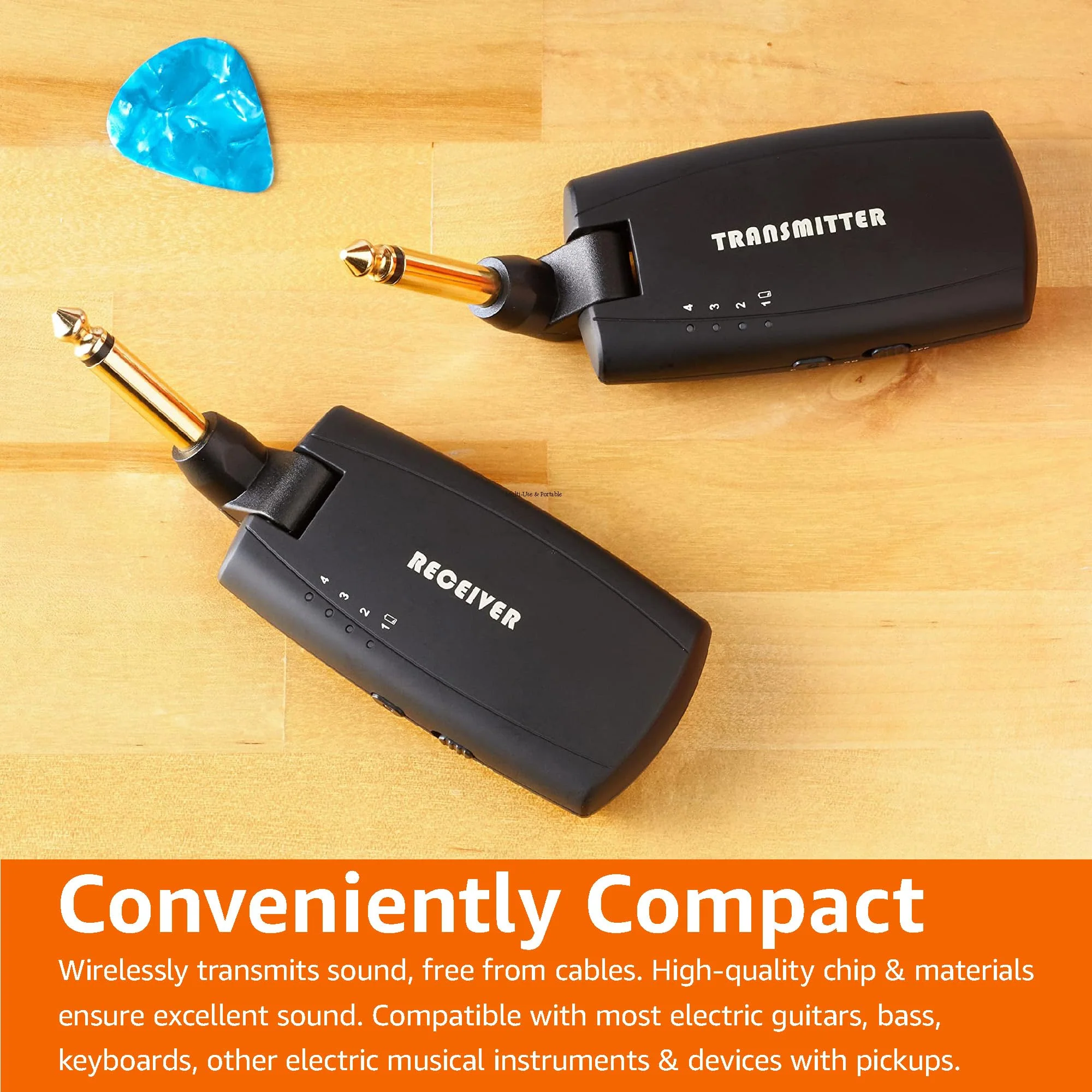 Amazon Basics Digital Wireless Guitar System Transmitter/Receiver with Rechargeable Batteries, Black - Image 6