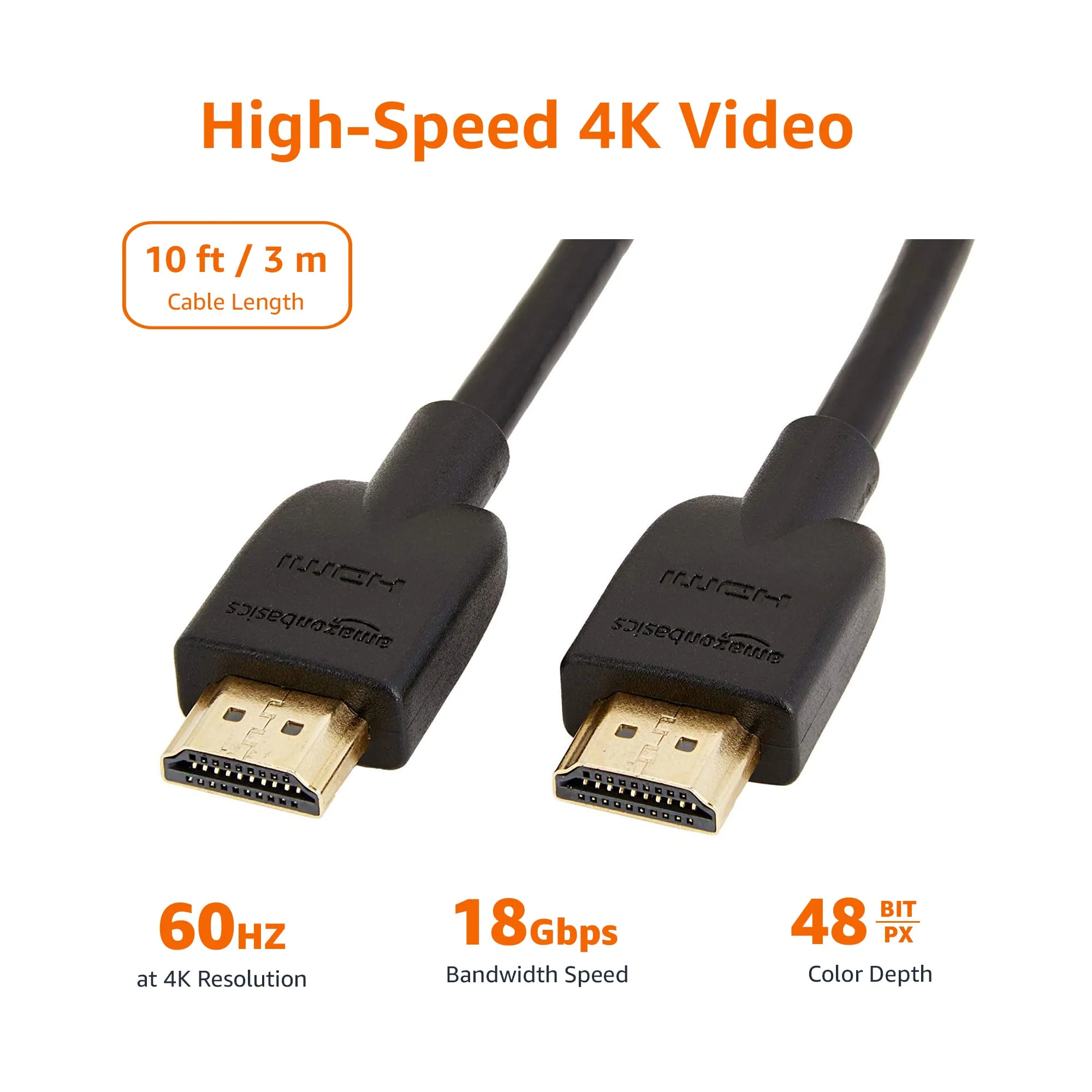 Amazon Basics HDMI Cable, 18Gbps High-Speed, 4K@60Hz, 2160p, Ethernet Ready, 10 Foot, Black 1 10 Feet - Image 6