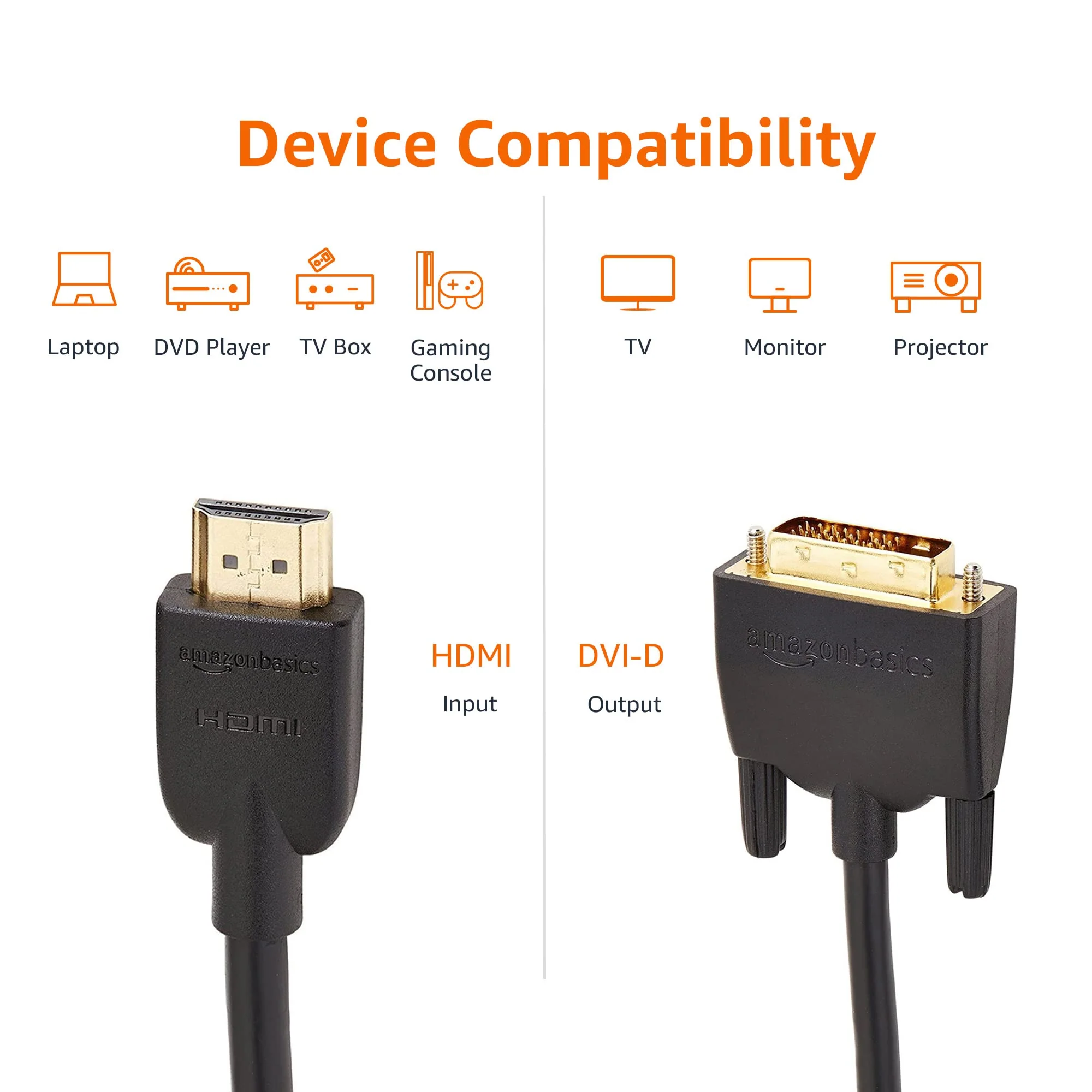 Amazon Basics HDMI to DVI Adapter Cable, Black, 6 Feet, 1-Pack 6 ft - Image 4