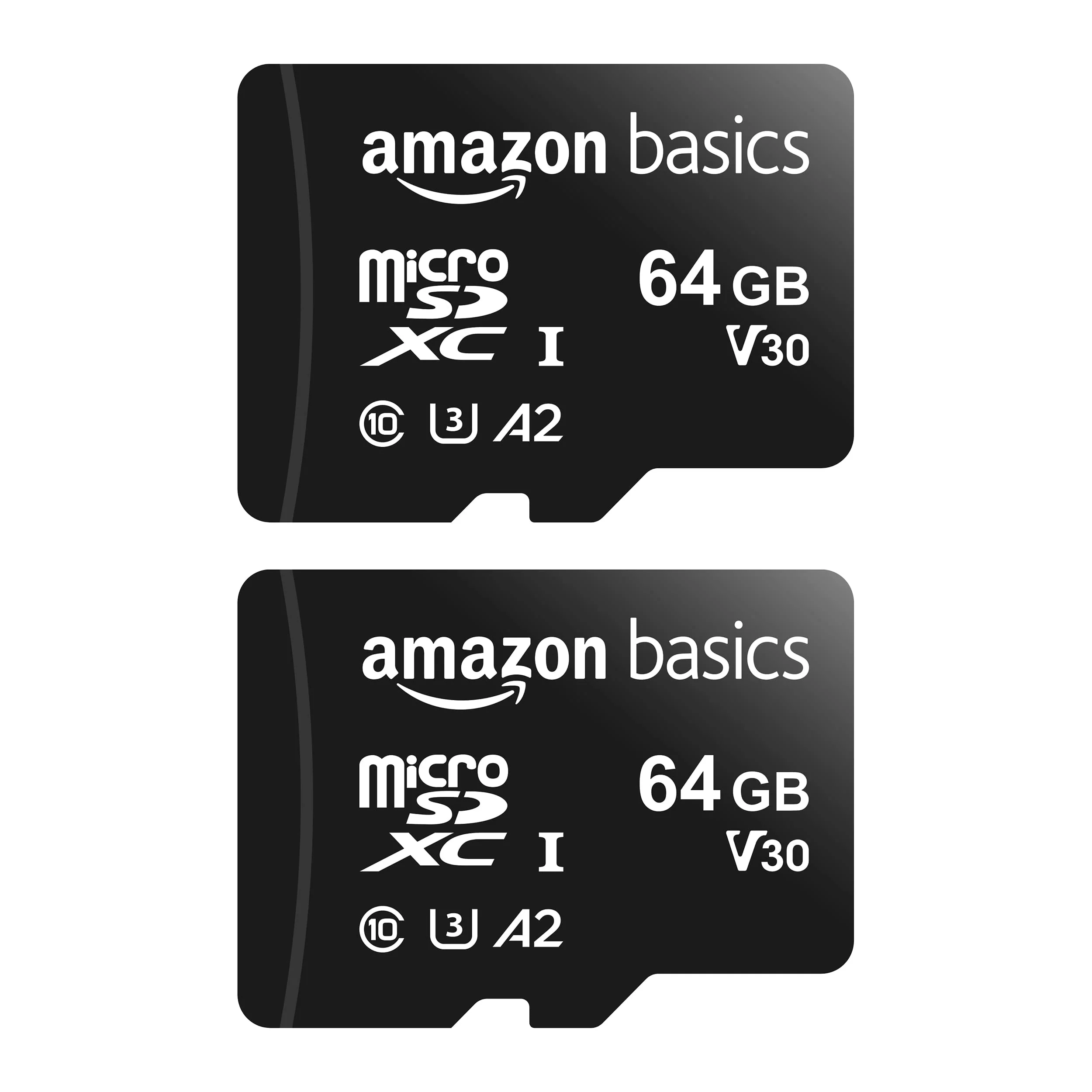 Amazon Basics Micro SDXC Memory Card with Full Size Adapter, A2, U3, Read Speed up to 100 MB/s, 64 gb (2pack), Black 64GB(2 pack)