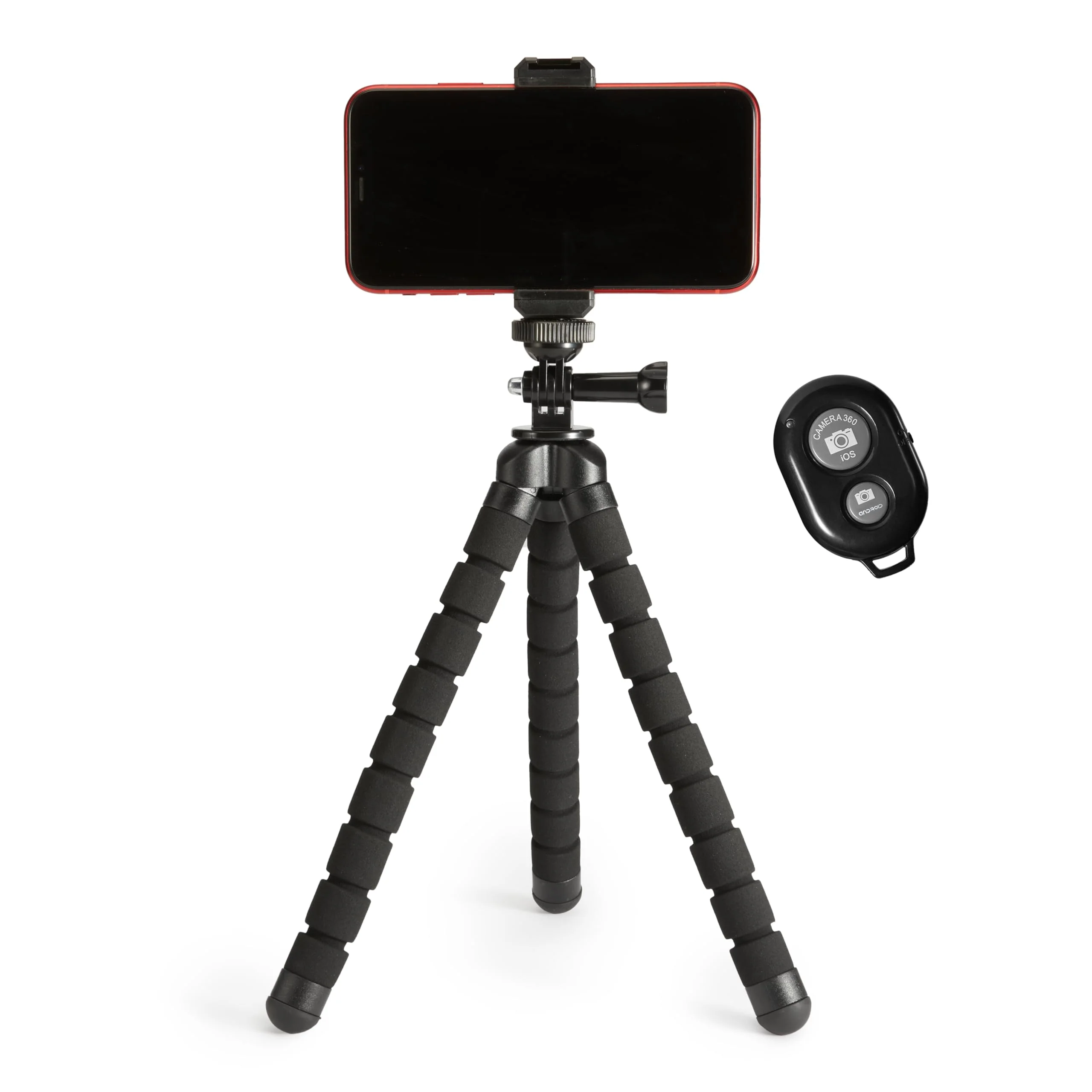 Amazon Basics Portable and Flexible Tripod with Wireless Remote and Smartphone Clamp, 10-inch long, Black