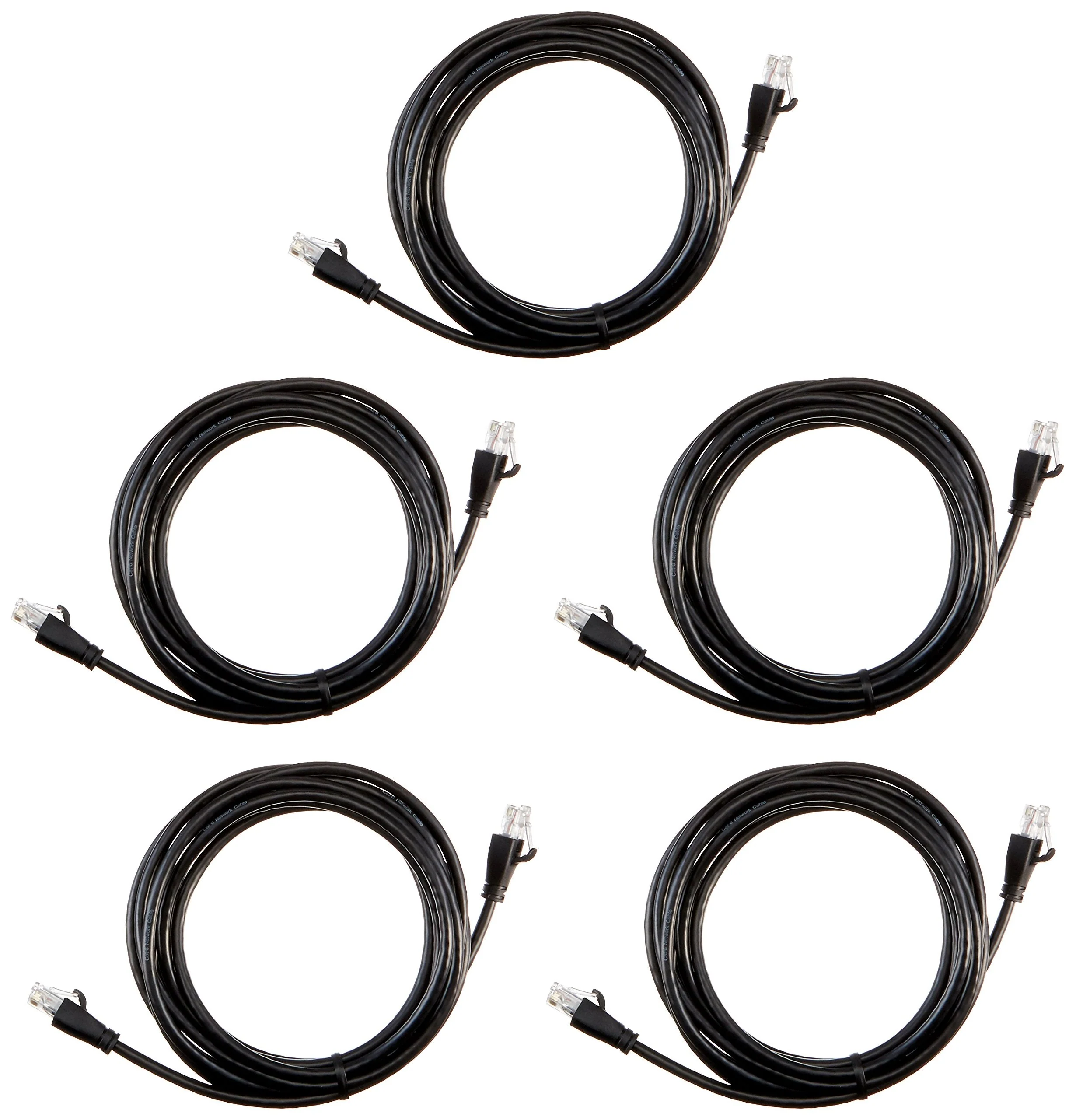 Amazon Basics RJ45 Cat 6 Ethernet Patch Cable, 1Gpbs Transfer Speed, Gold-Plated Connectors, 10 Foot - Pack of 5, Black 5-Pack - Image 5