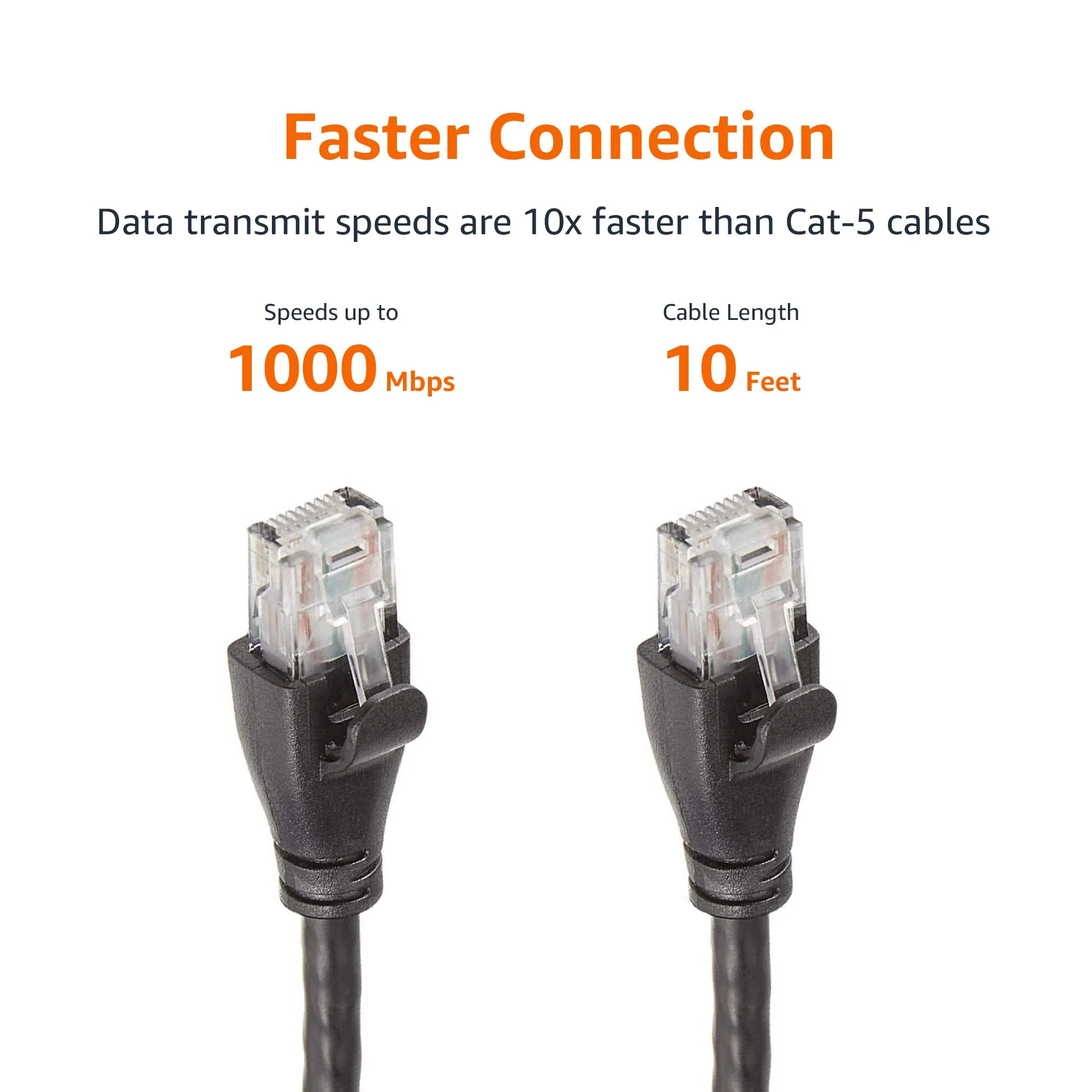 Amazon Basics RJ45 Cat 6 Ethernet Patch Cable, 1Gpbs Transfer Speed, Gold-Plated Connectors, 10 Foot - Pack of 5, Black 5-Pack - Image 6