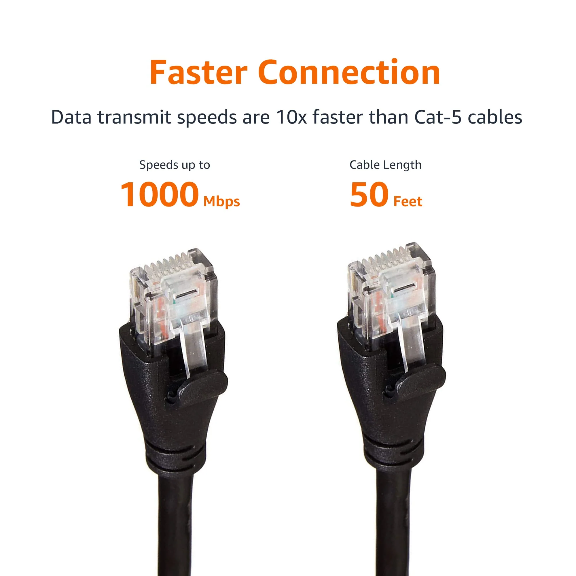 Amazon Basics RJ45 Cat-6 Ethernet Patch Cable, 1Gpbs Transfer Speed, Gold-Plated Connectors, 50 Foot for PC, TV, Tablet, Router, Printer, Black 1-Pack - Image 6