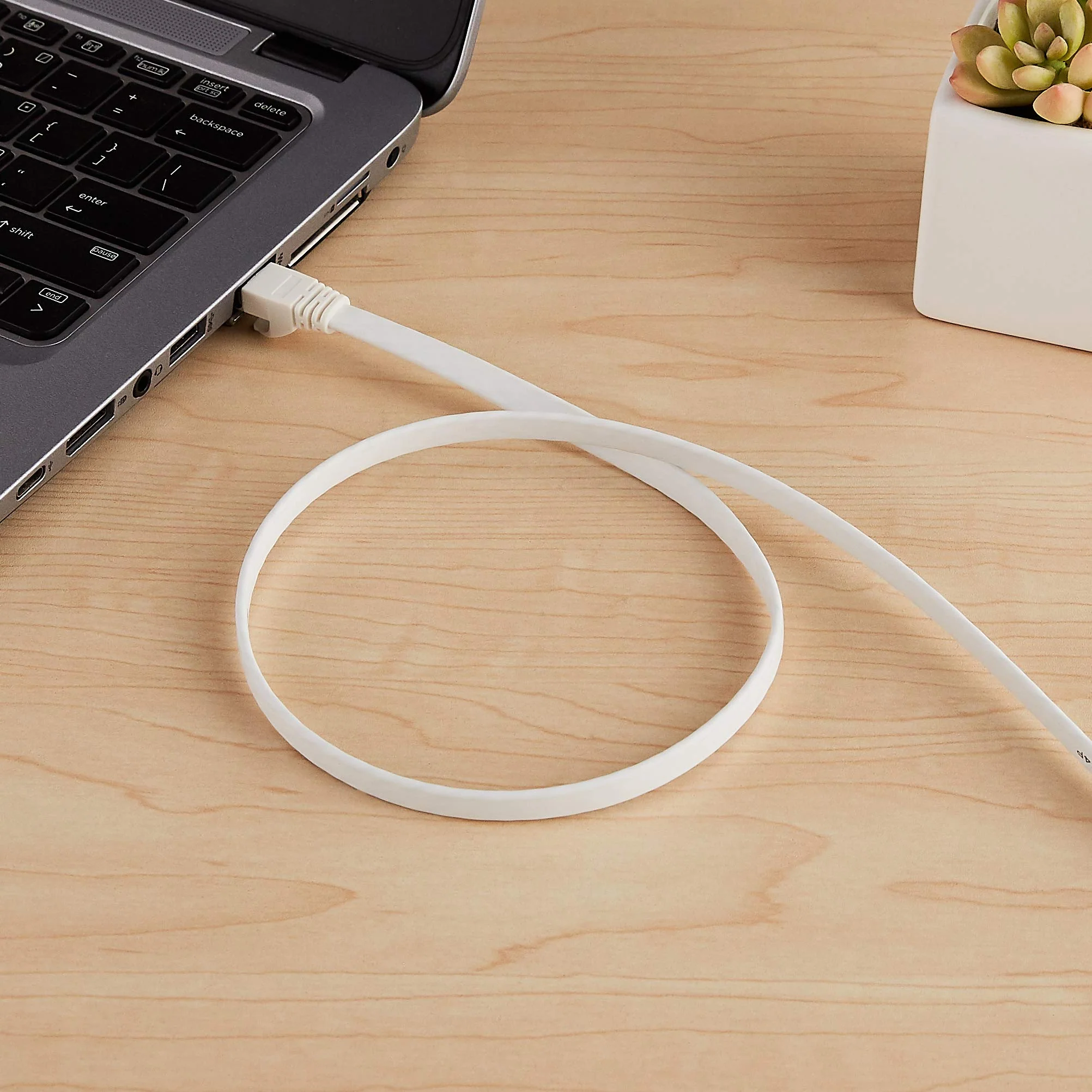 Amazon Basics RJ45 Cat 7 Ethernet Patch Cable, Flat, 600MHz, Snagless, Includes 15 Nails, 30 Foot, White 30-Foot 1 - Image 5