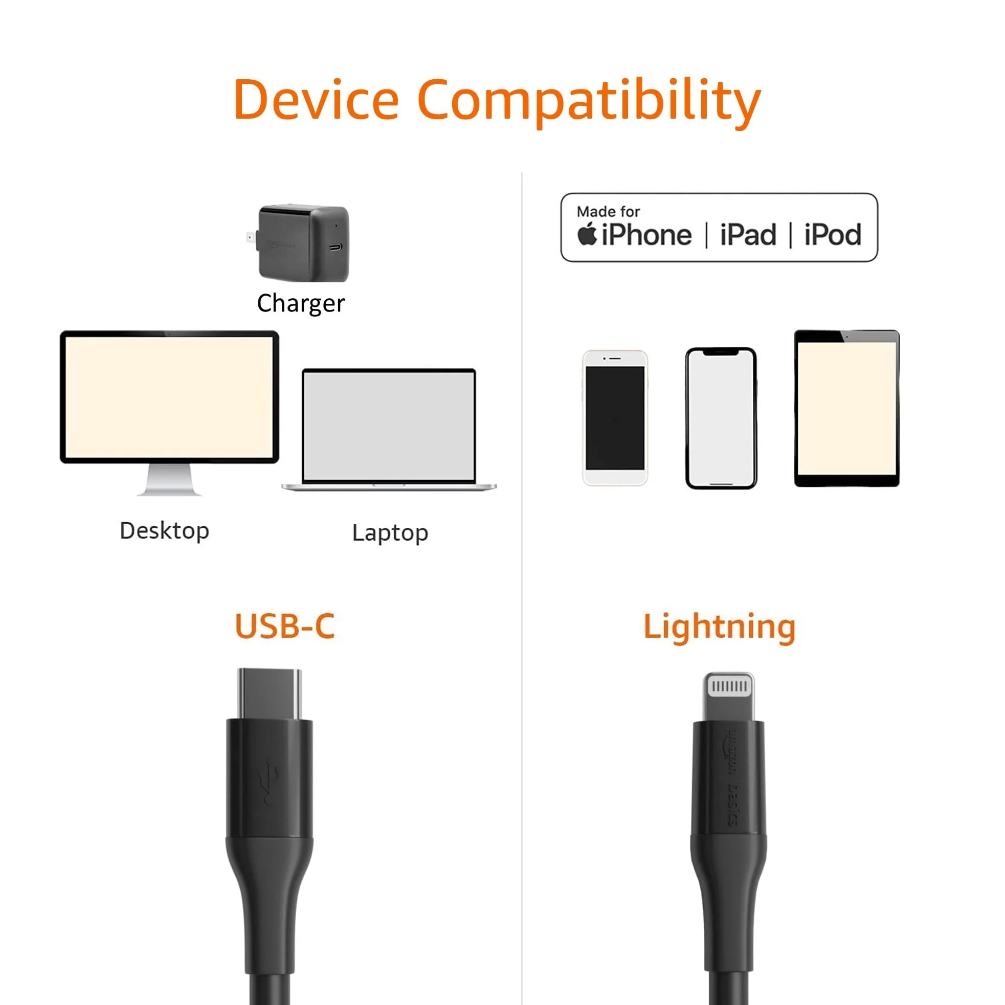 Amazon Basics USB-2.0 Type C to Lightning Cable (MFi Certified), 10 ft, Black 10 Feet - Image 2