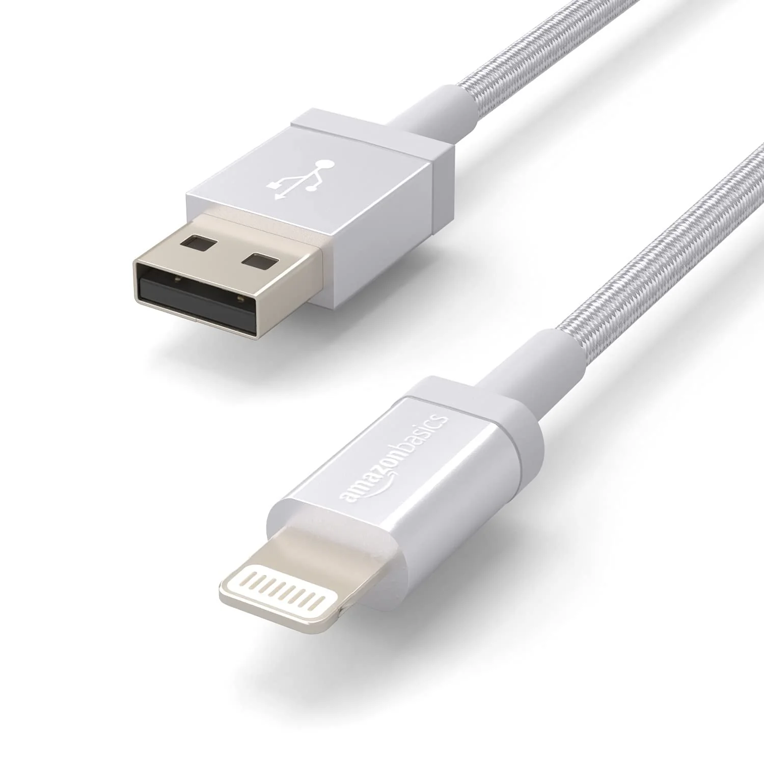 Amazon Basics USB-A to Lightning Charger Cable, Nylon Braided Cord, MFi Certified Charger for Apple iPhone 14 13 12 11 X Xs Pro, Pro Max, Plus, iPad, 3 Foot, Silver 3 Feet - Image 2