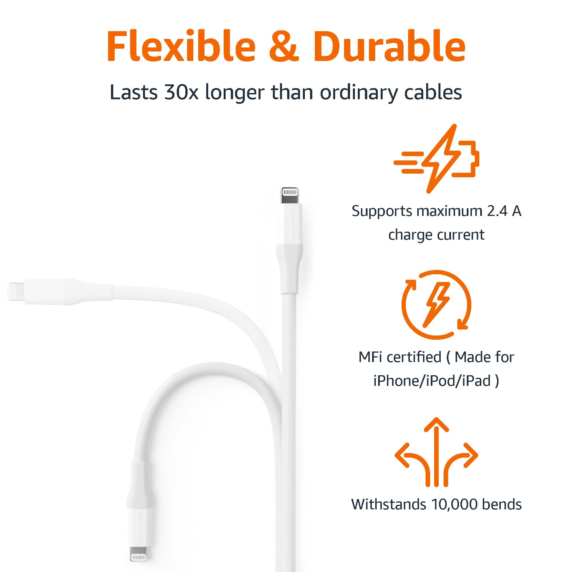 Amazon Basics USB-C to Lightning Cable for iPhone, 10 Feet, White - Image 2