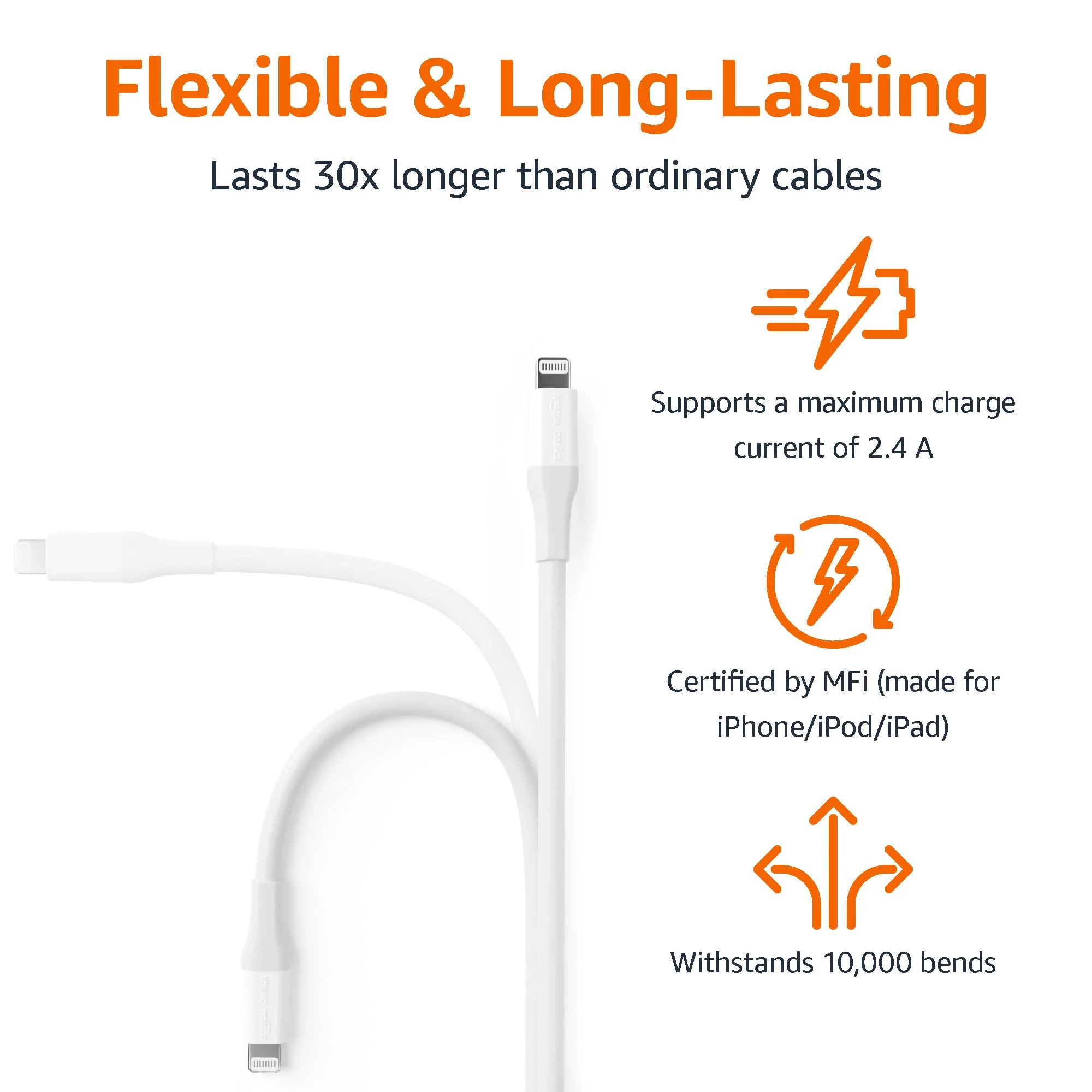 Amazon Basics USB-C to Lightning Cable for iPhone, 10 Feet, White - Image 3