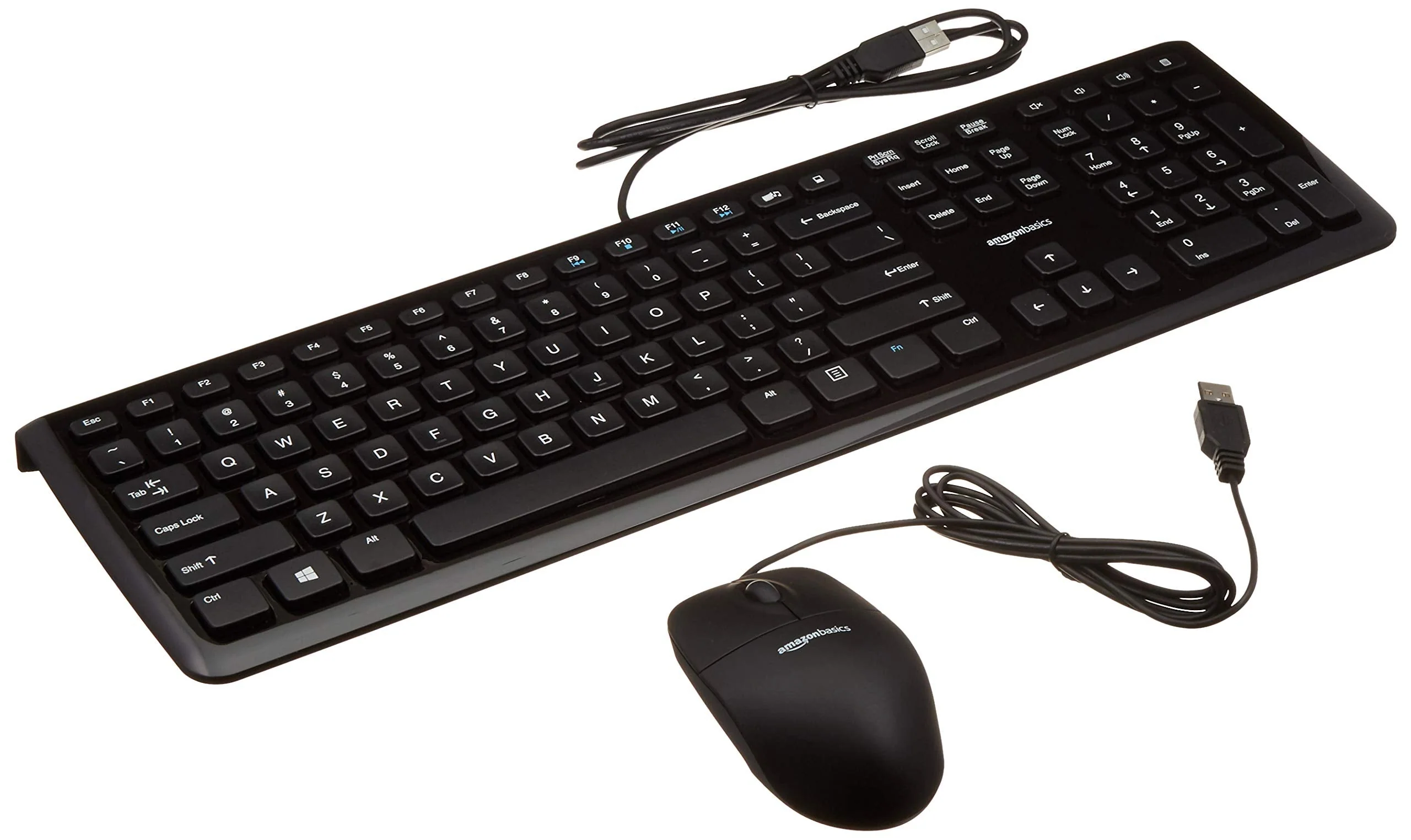 Amazon Basics USB Wired Computer Keyboard (QWERTY) and Mouse Bundle Pack, Black Single 1-Pack
