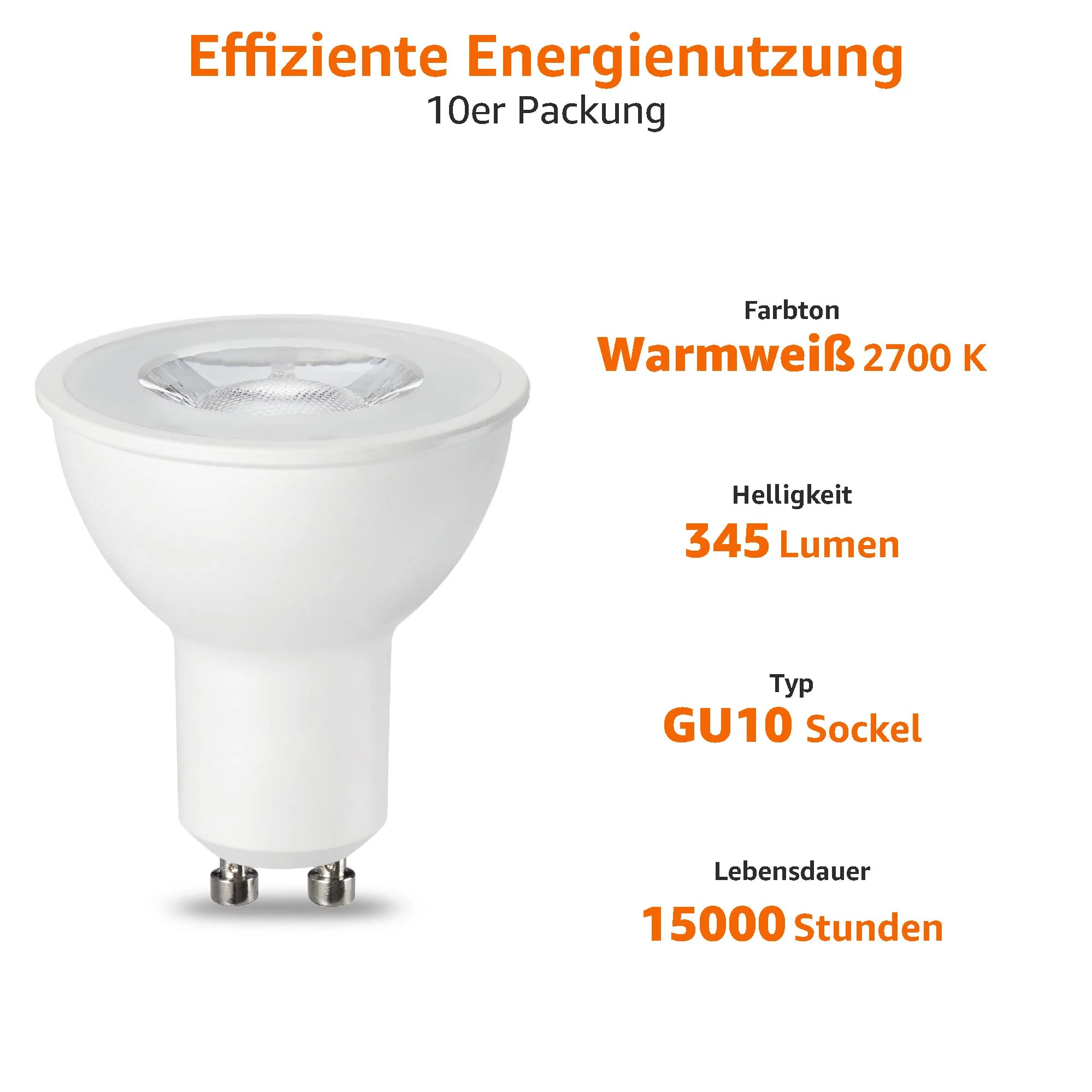 AmazonBasics GU10 LED lamp, spot, 5.5W (replaces 50W), warm white, dimmable - pack of 10 10Stück (1er Pack) 5.5W (50W) - Image 3