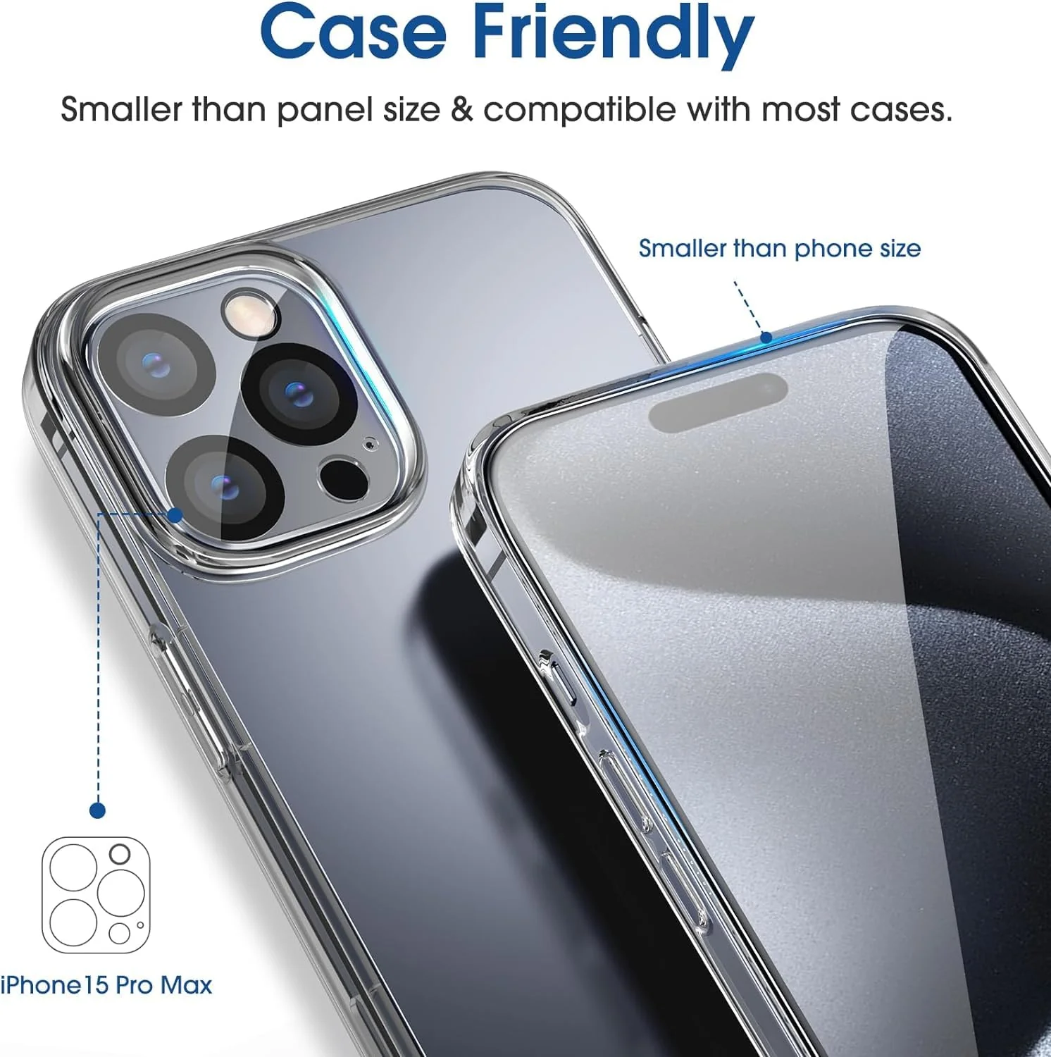 amFilm Easiest Installation OneTouch for iPhone 15 Pro Max Screen Protector [6.7 Inch] Tempered Glass + Camera Lens Protector, Auto-Alignment Tech, Bubble Free, Case Friendly, Anti-Scratch [2+2 Pack] 15P-6.7” - Image 5