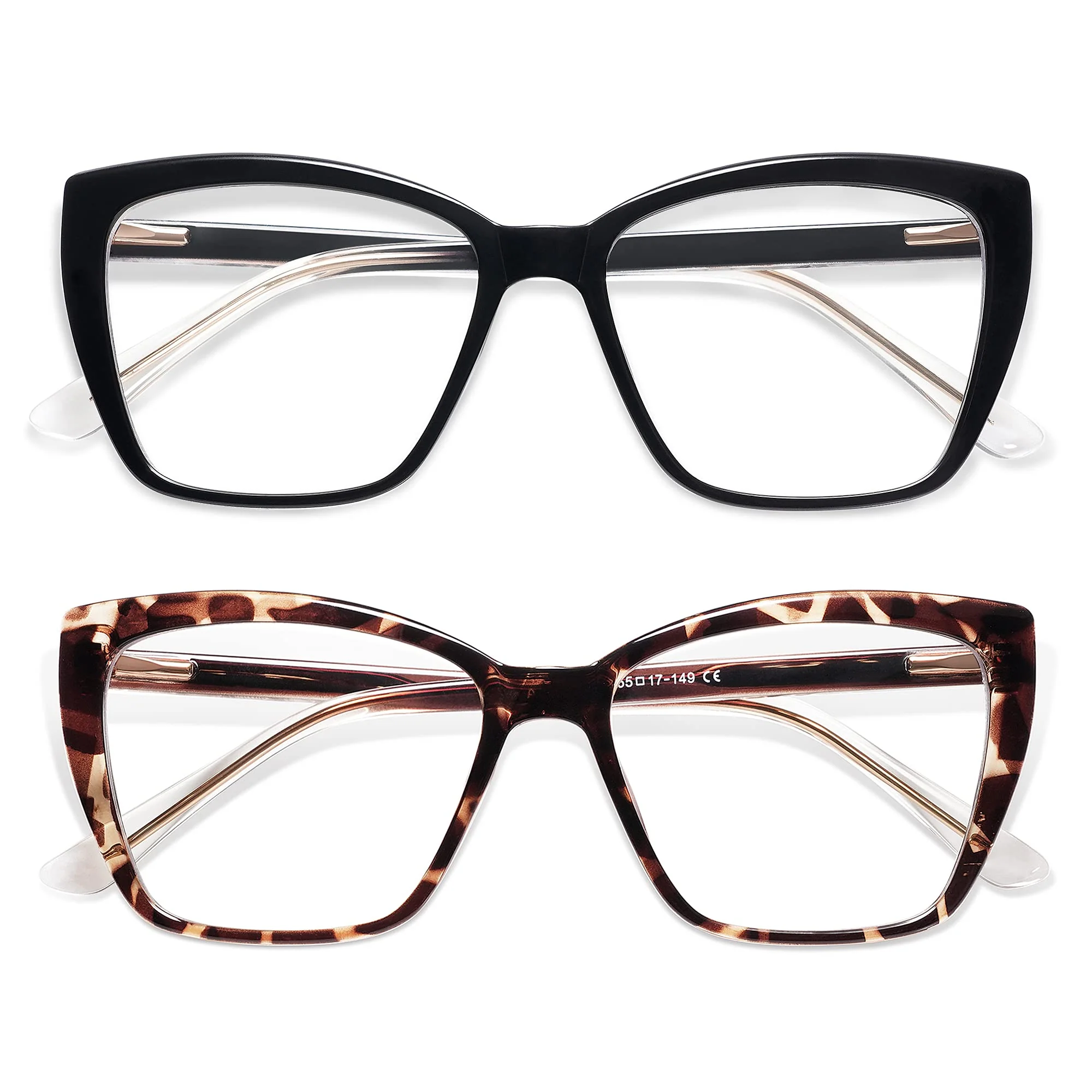 AMOMOMA Trendy TR90 Oversized Blue Light Reading Glasses Women,Stylish Square Cat Eye Glasses AM6031 C1.black+c6.tortoise 1.5 x