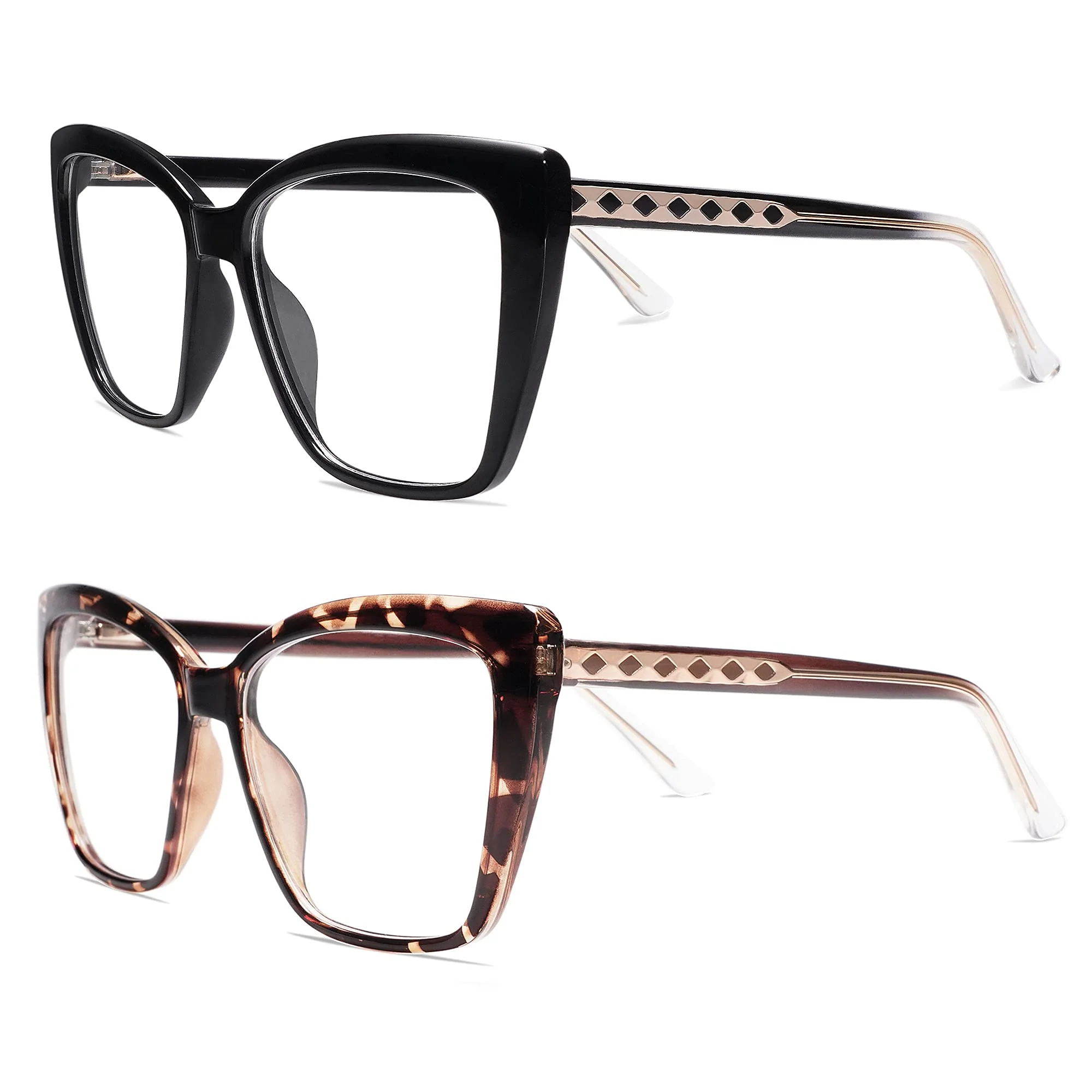 AMOMOMA Trendy TR90 Oversized Blue Light Reading Glasses Women,Stylish Square Cat Eye Glasses AM6031 C1.black+c6.tortoise 1.5 x - Image 3