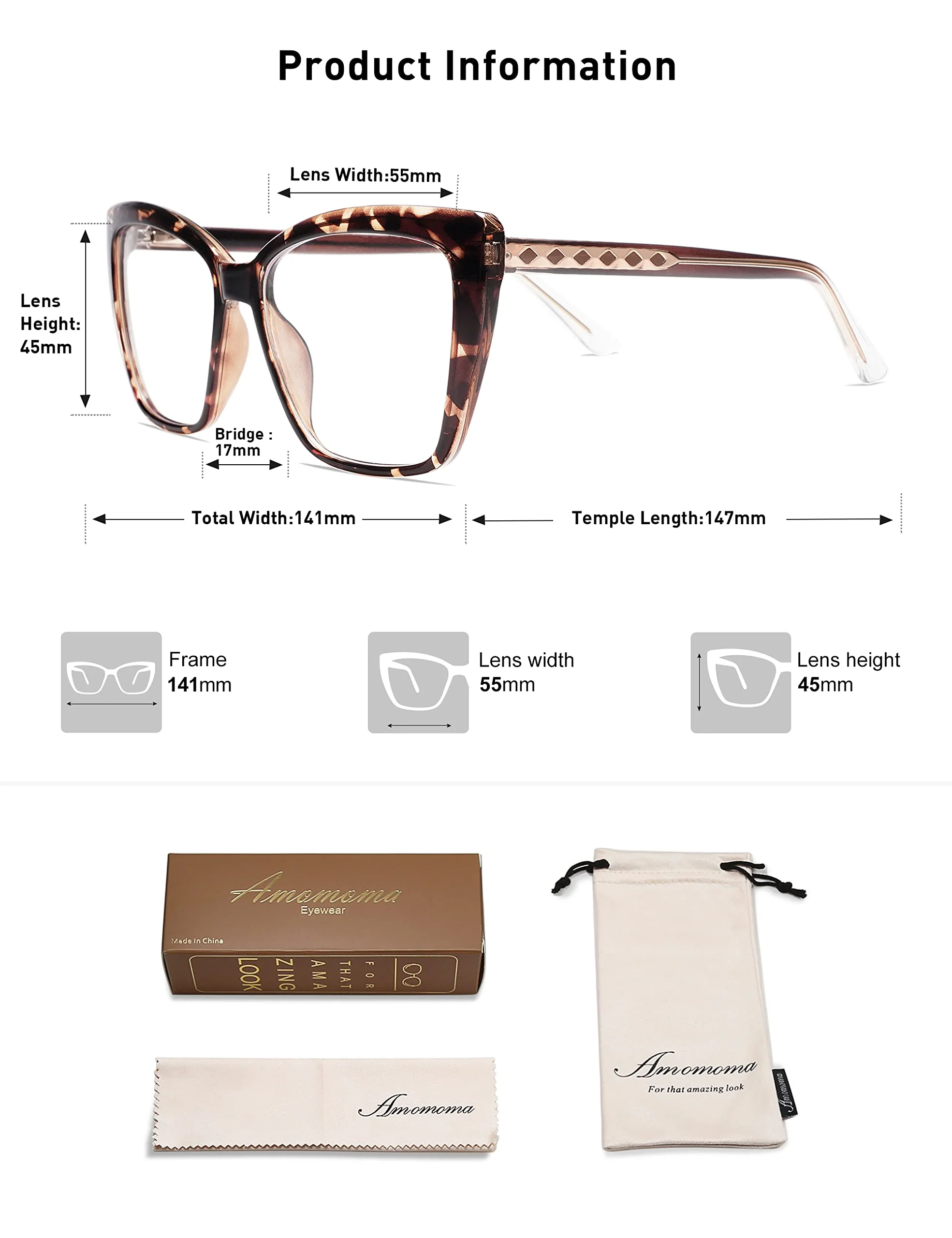 AMOMOMA Trendy TR90 Oversized Blue Light Reading Glasses Women,Stylish Square Cat Eye Glasses AM6031 C1.black+c6.tortoise 1.5 x - Image 6