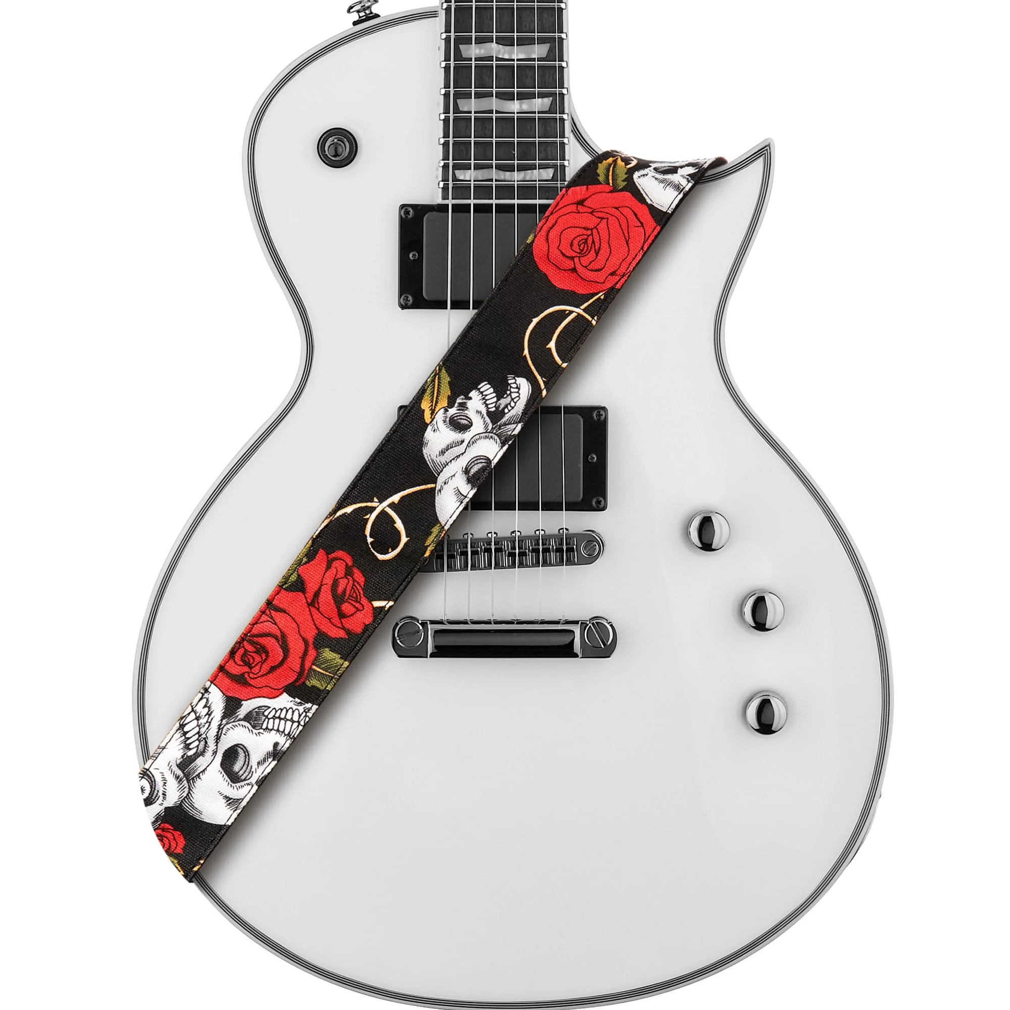 Amumu Guitar Strap – 2" Rose SKull Pattern for Acoustic, Electric and Bass Guitars, Adjustable 36'' - 63"
