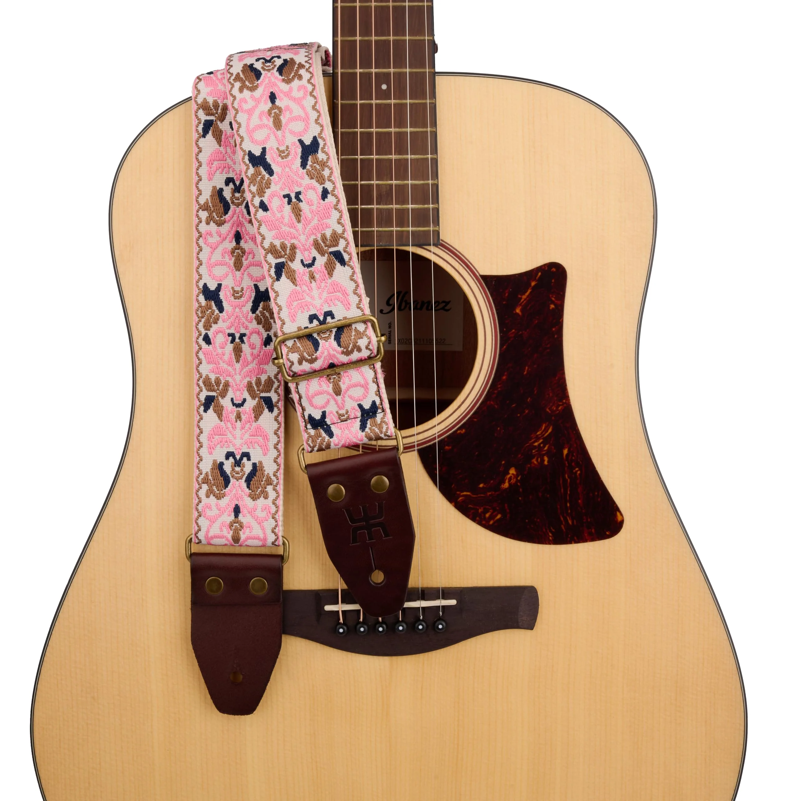 Amumu Pink Spades Heart Embroidery Guitar Strap - Vintage Style with Top Grain Cowhide Leather Ends & Pick Pocket - Fits Bass, Electric, Acoustic Guitars - Image 8