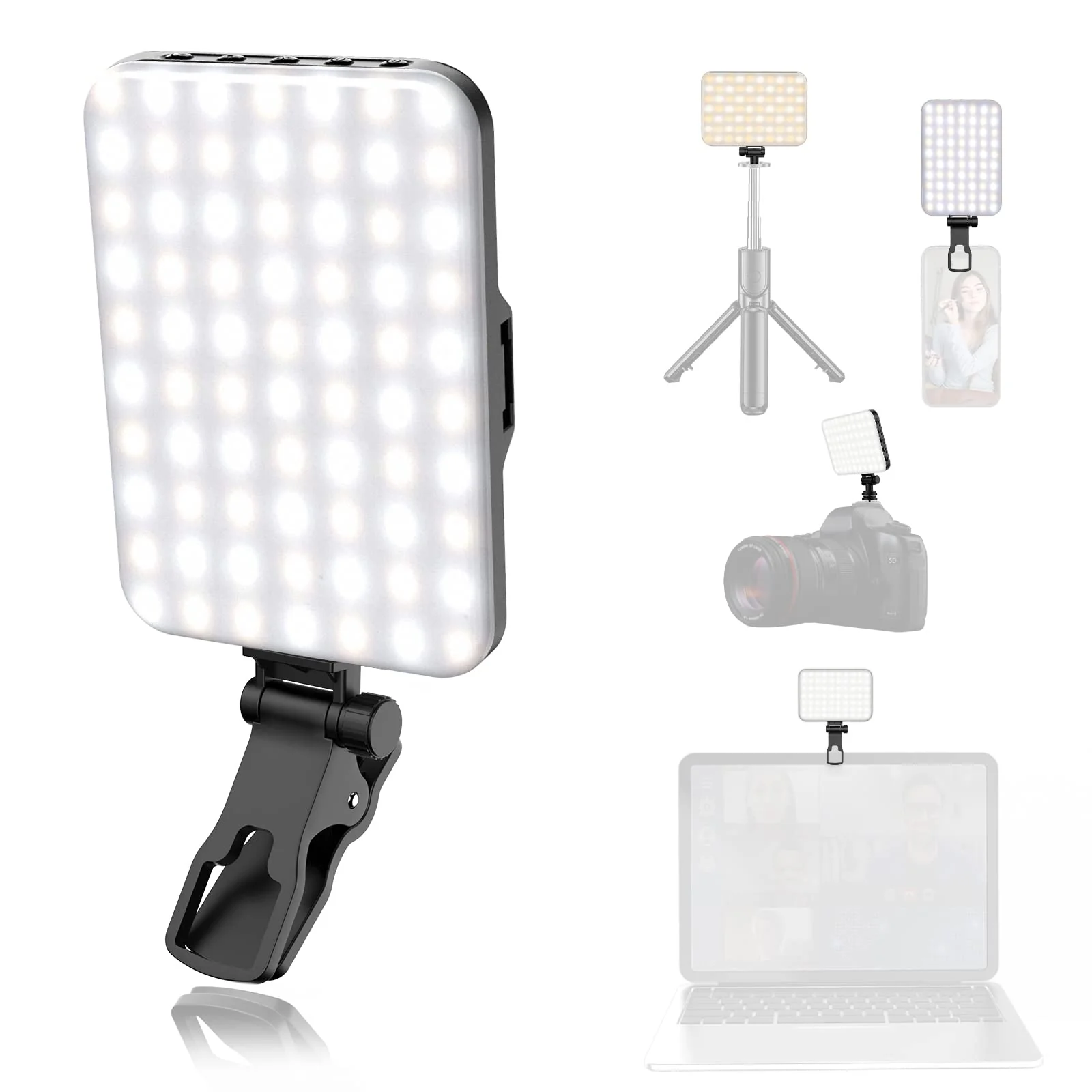 ANAUTIN LED Camera Light Video Lights Portable Photography Lighting 60 LED 2200mAh Rechargeable Selfie Light 7 Modes, 10-Level Brightness, Portable Clip on Light for Phone/Tablet/Laptop