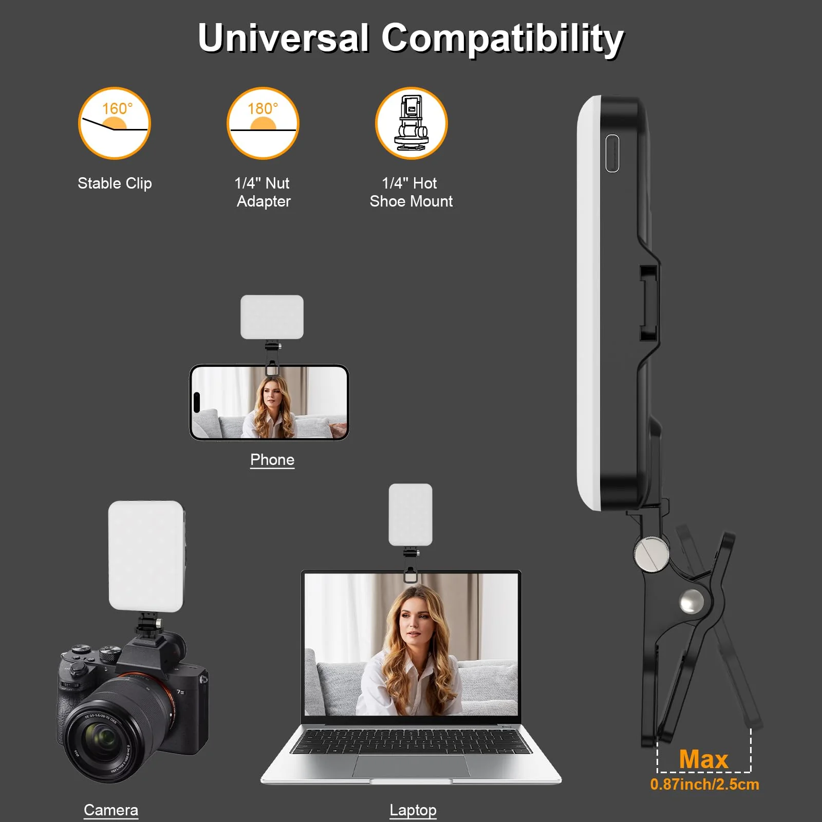 ANAUTIN LED Camera Light Video Lights Portable Photography Lighting 60 LED 2200mAh Rechargeable Selfie Light 7 Modes, 10-Level Brightness, Portable Clip on Light for Phone/Tablet/Laptop - Image 4