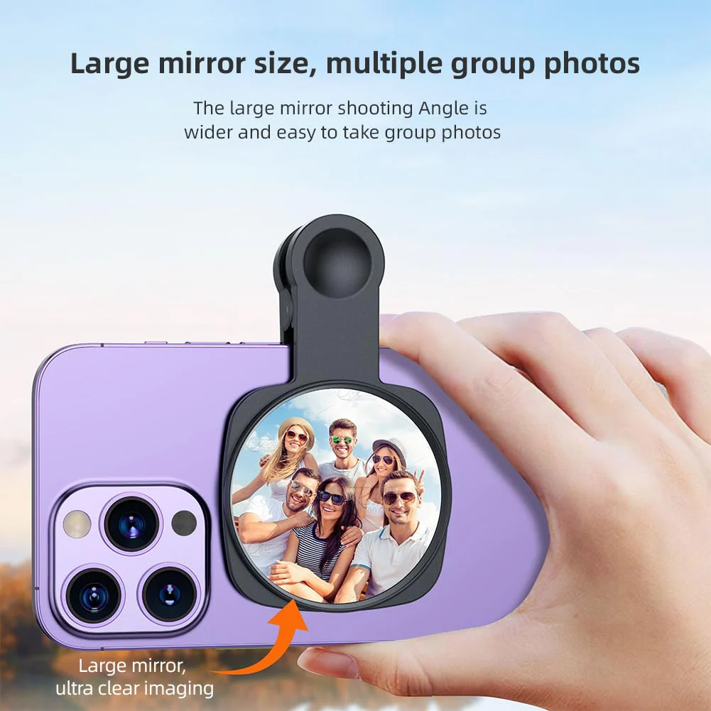 Andoer Mirror Decal for Smartphone, Selfie Mirror Compact Mirror for Phone Universal Phone Clip Compatible with iPhone 14/13/12/11 Samsung Photo Video Selfie Vlog Accessories, White - Image 7