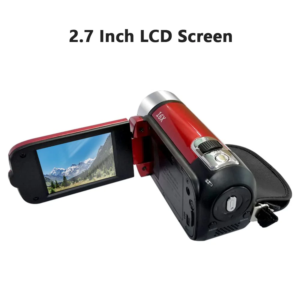 Andoer Portable 1080P High Definition Digital Video Camera DV Camcorder 16MP 2.7 Inch LCD Screen 16X Digital Zoom Built-in Battery Red - Image 6