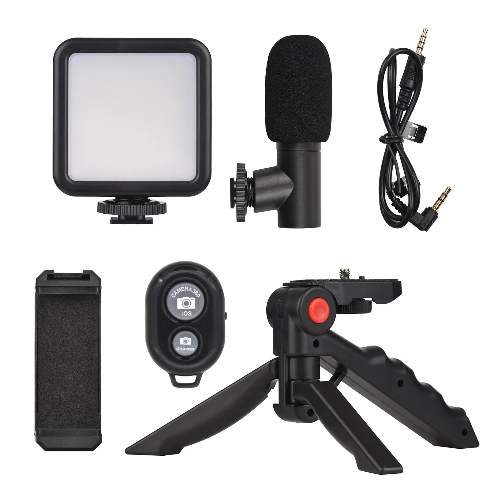 Andoer Smartphone Vlog Kit Mini LED Video Light + Cardioid Microphone + Extendable Phone Clip + Tripod with Adjustable Brightness for Live Stream Vlog Video Shooting Video Conference Selfie - Image 2