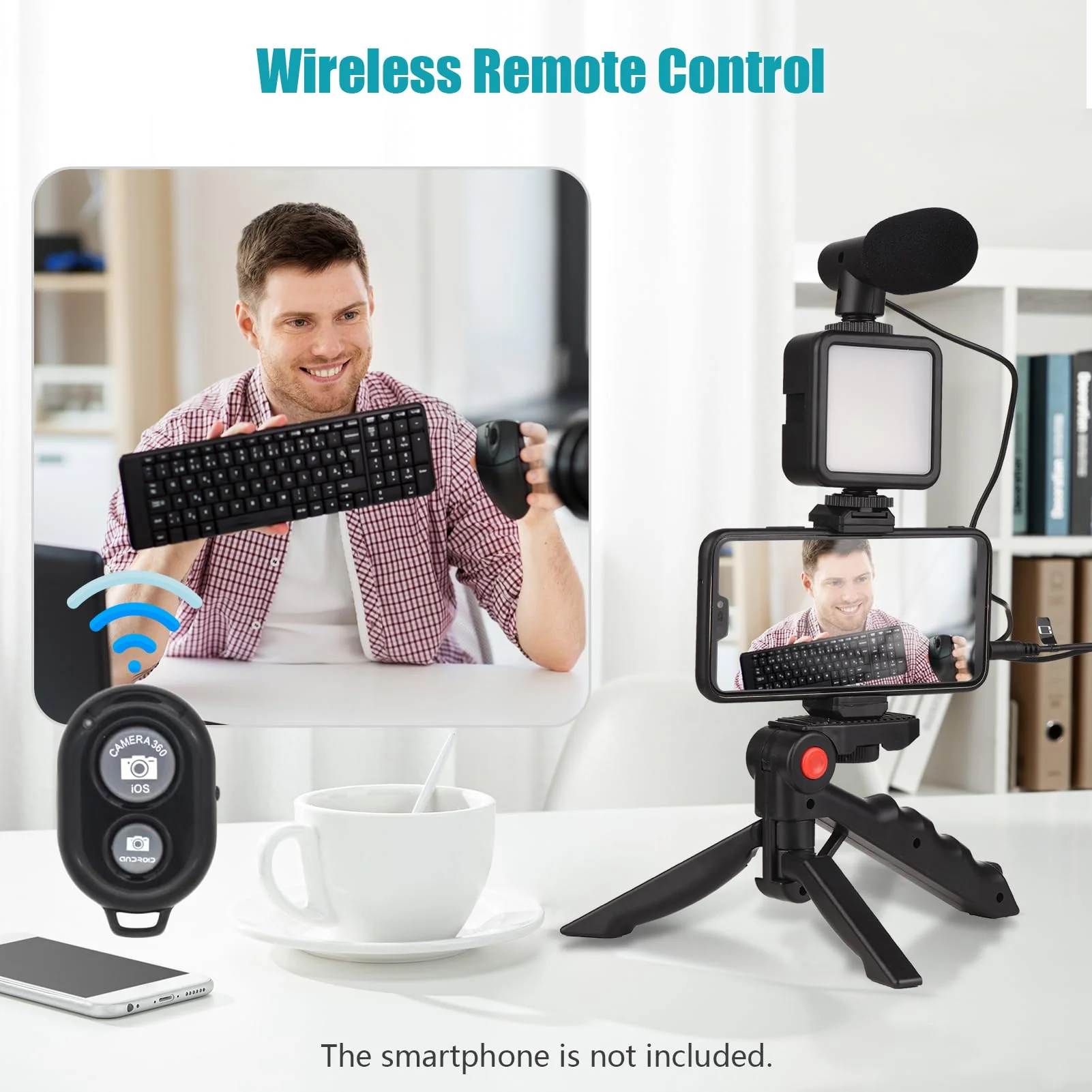 Andoer Smartphone Vlog Kit Mini LED Video Light + Cardioid Microphone + Extendable Phone Clip + Tripod with Adjustable Brightness for Live Stream Vlog Video Shooting Video Conference Selfie - Image 7