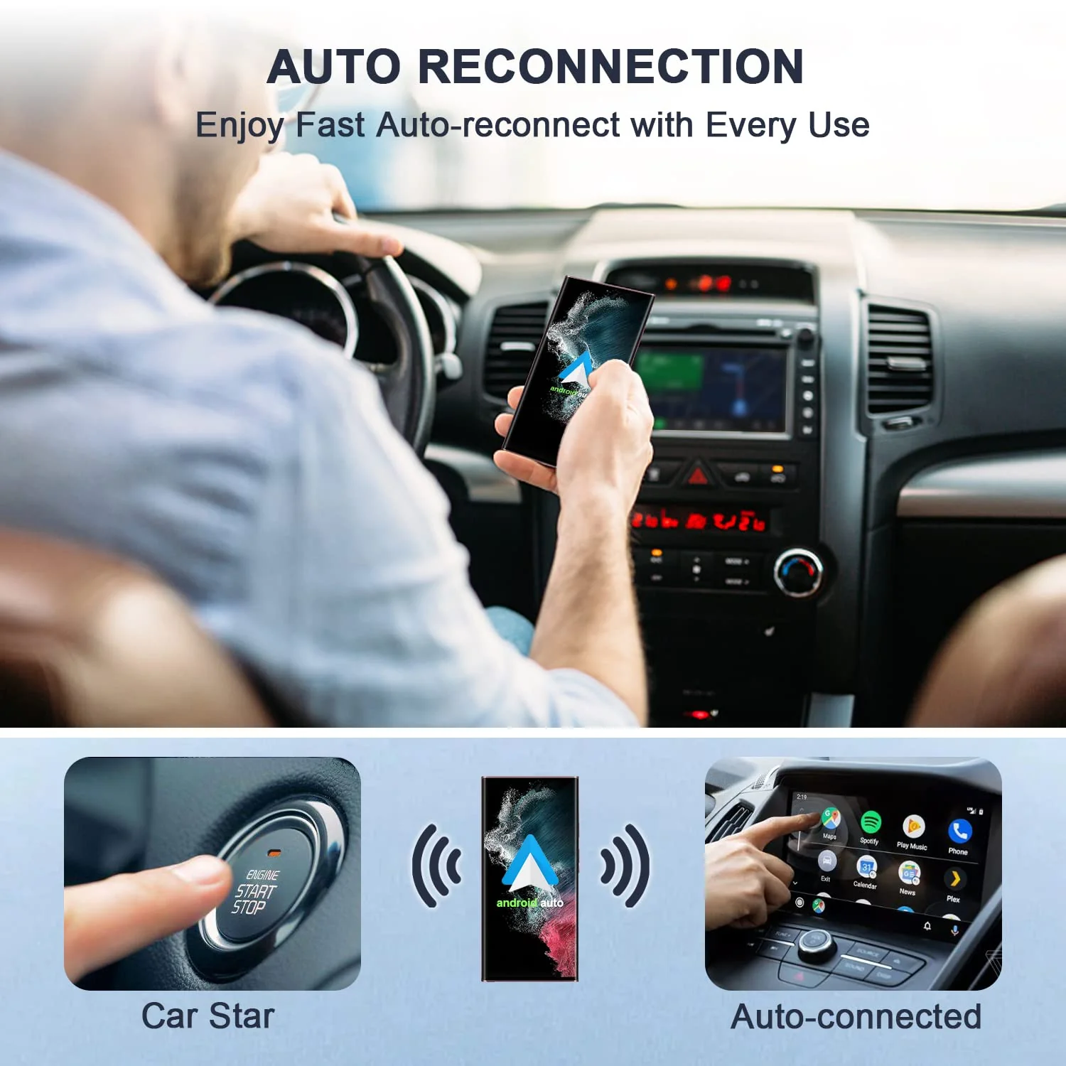 Android Auto Wireless Adapter for OEM Factory Wired Android Auto Cars Plug & Play Easy Setup Wireless Android Auto Dongle for Android Phones Converts Wired Android Auto to Wireless (Black) Black - Image 5