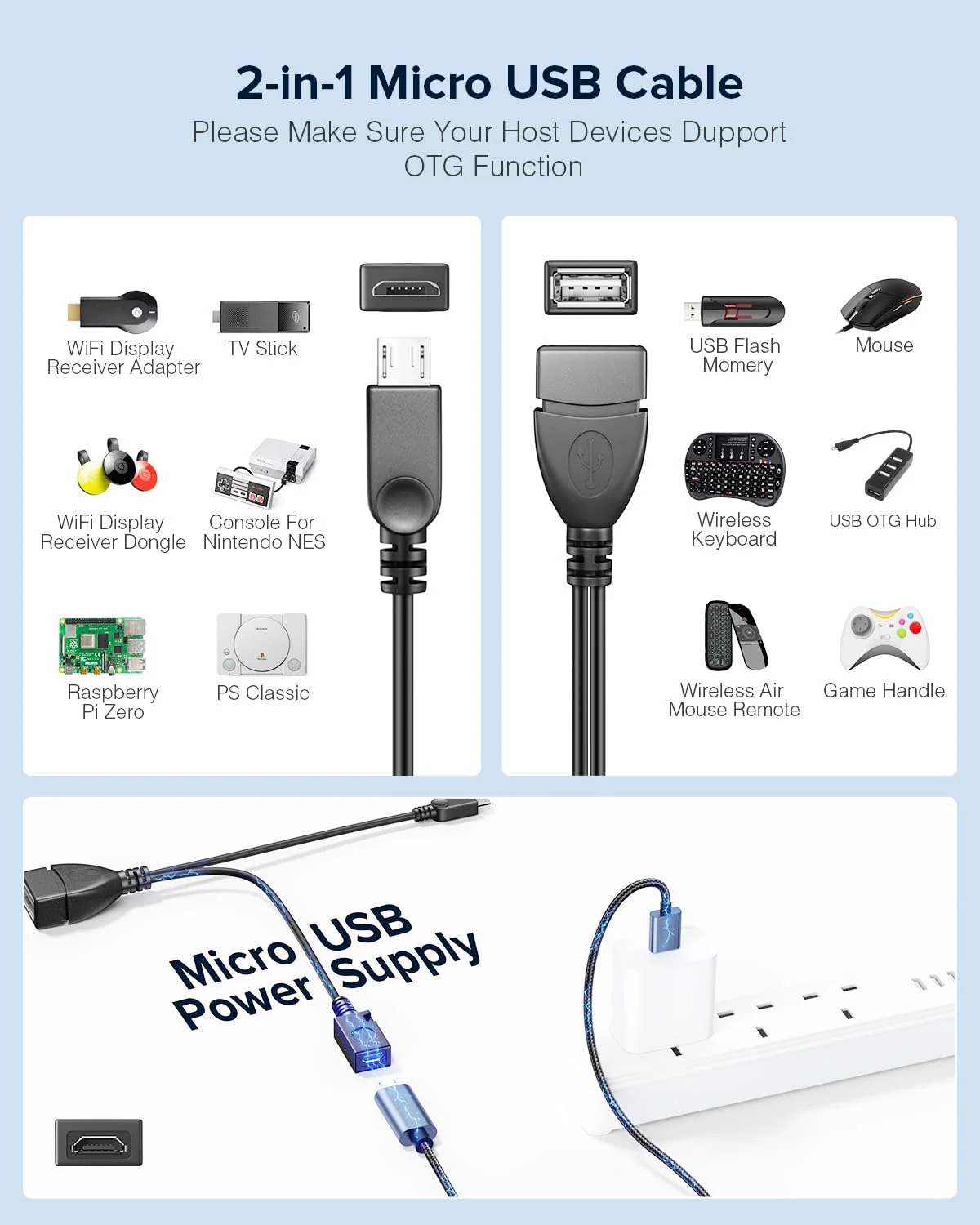 ANDTOBO 2-in-1 Micro USB (OTG Cable with Power) Adapter Replacement for Fire Stick 4K /Host Devices/Playstation Classic etc- 2 Pack - Image 5