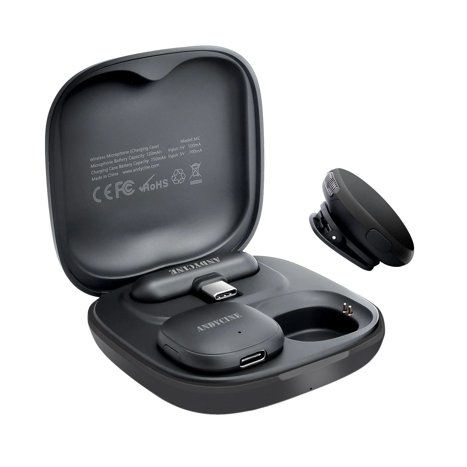 ANDYCINE MC Wireless Lavalier Microphone for iPhone/Android/PC/Laptop USB-C Plug Lapel Mic AI Noise Cancellation Magnetic Clip Mic for Video Recording,Live Streaming (2TX+1RX+Charging Case)