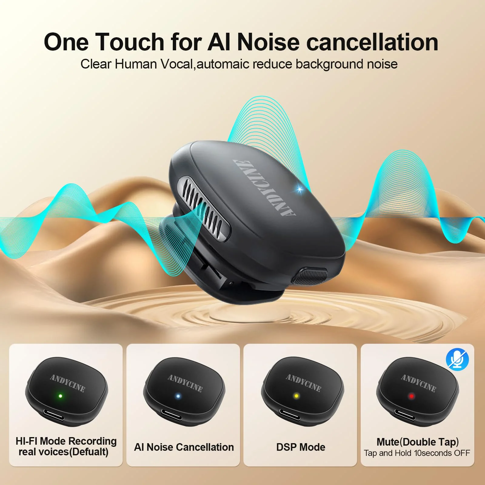ANDYCINE MC Wireless Lavalier Microphone for iPhone/Android/PC/Laptop USB-C Plug Lapel Mic AI Noise Cancellation Magnetic Clip Mic for Video Recording,Live Streaming (2TX+1RX+Charging Case) - Image 2