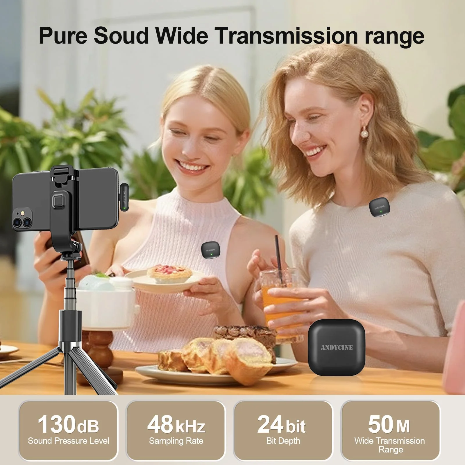ANDYCINE MC Wireless Lavalier Microphone for iPhone/Android/PC/Laptop USB-C Plug Lapel Mic AI Noise Cancellation Magnetic Clip Mic for Video Recording,Live Streaming (2TX+1RX+Charging Case) - Image 4