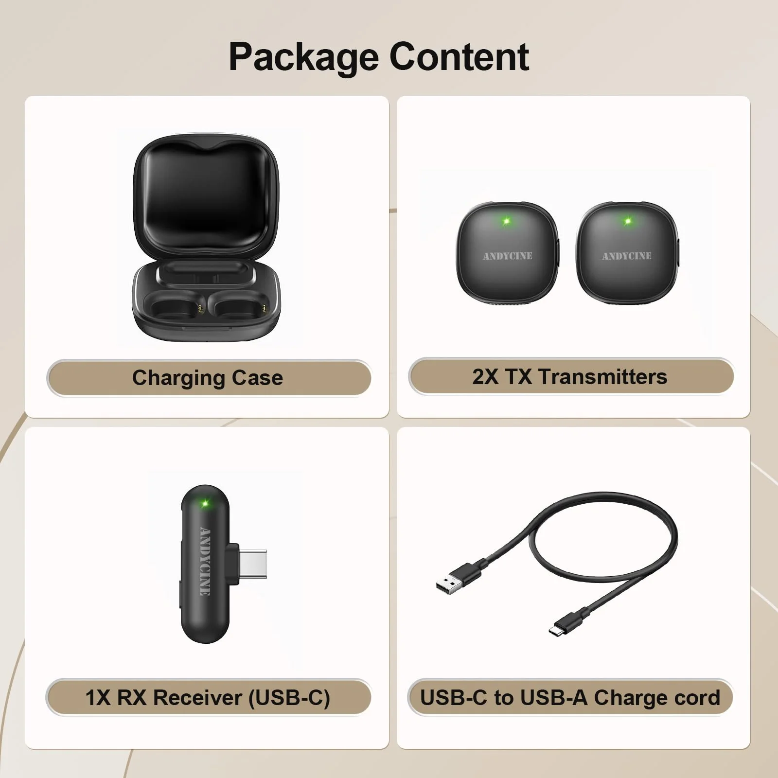 ANDYCINE MC Wireless Lavalier Microphone for iPhone/Android/PC/Laptop USB-C Plug Lapel Mic AI Noise Cancellation Magnetic Clip Mic for Video Recording,Live Streaming (2TX+1RX+Charging Case) - Image 8