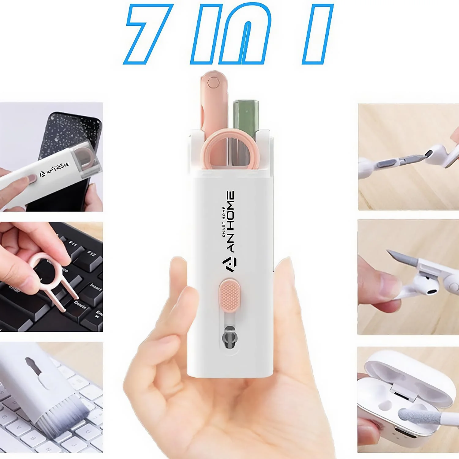 AnHome Keyboard Cleaner Kit Cleaning Tool 7 in 1 for Airpod iPhone MacBook Laptop Monitor Computer Keyboard Brush, Apple Airpods Cell Phone Earbud PC iPad and Electronic Screen Cleaners - Image 2