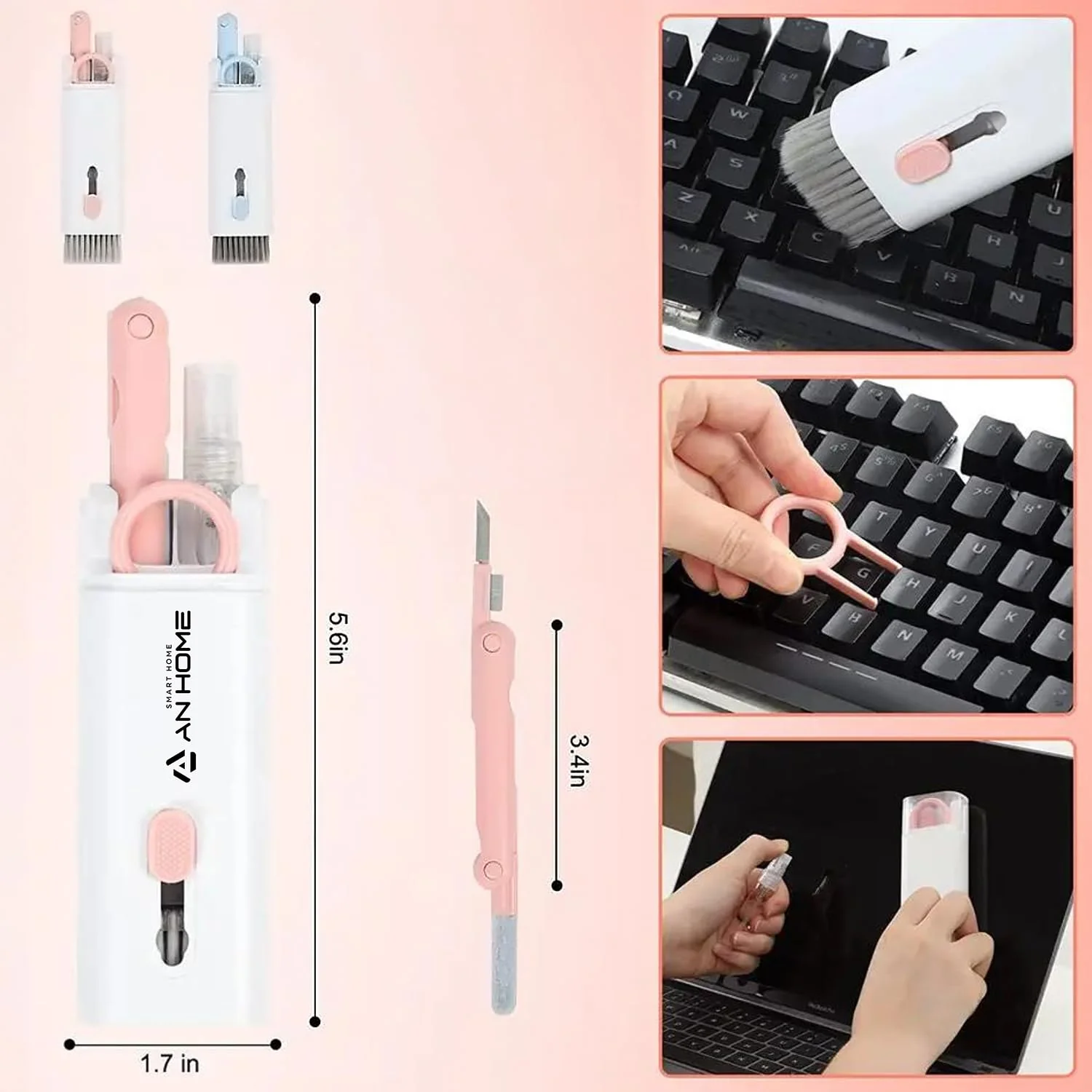 AnHome Keyboard Cleaner Kit Cleaning Tool 7 in 1 for Airpod iPhone MacBook Laptop Monitor Computer Keyboard Brush, Apple Airpods Cell Phone Earbud PC iPad and Electronic Screen Cleaners - Image 4