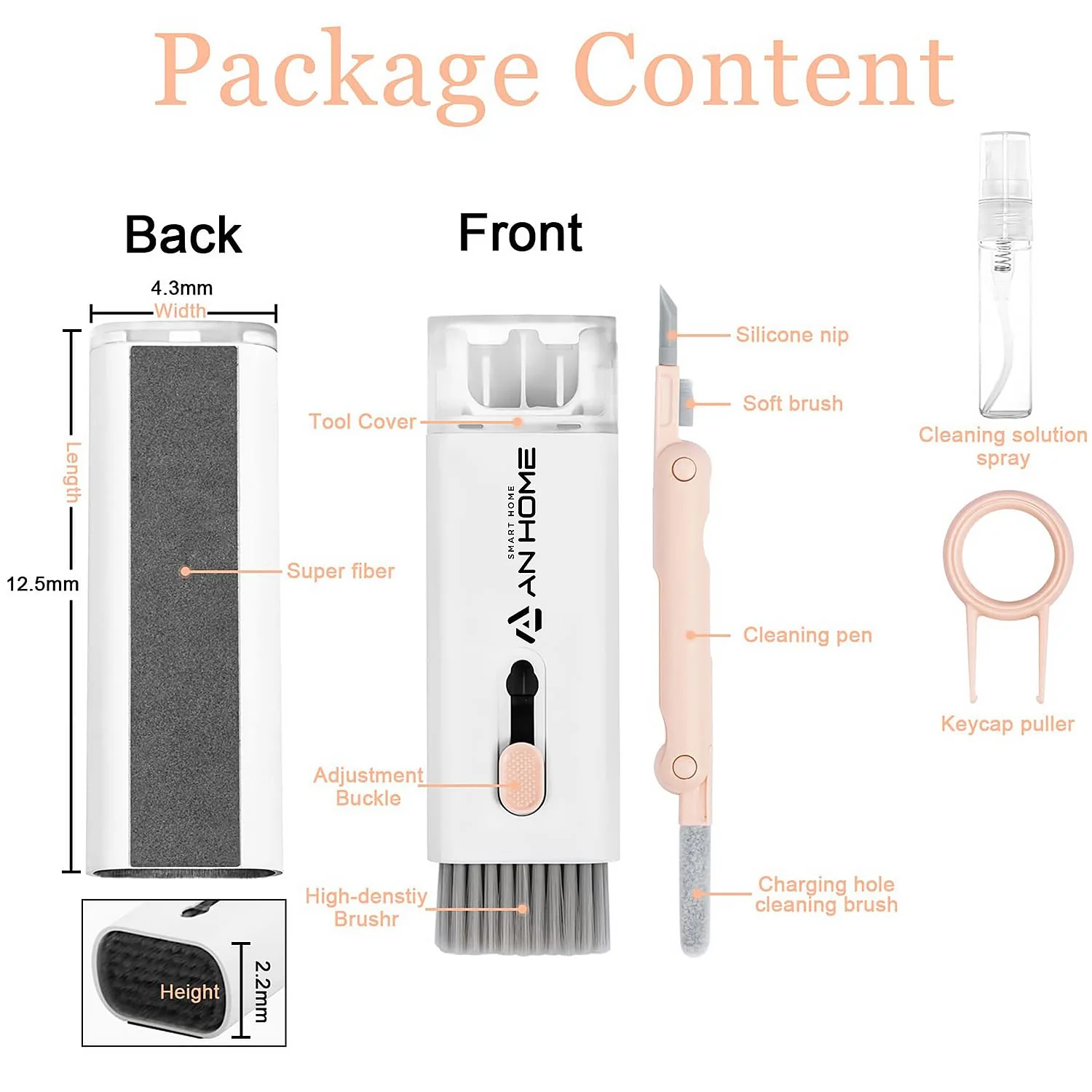AnHome Keyboard Cleaner Kit Cleaning Tool 7 in 1 for Airpod iPhone MacBook Laptop Monitor Computer Keyboard Brush, Apple Airpods Cell Phone Earbud PC iPad and Electronic Screen Cleaners - Image 6