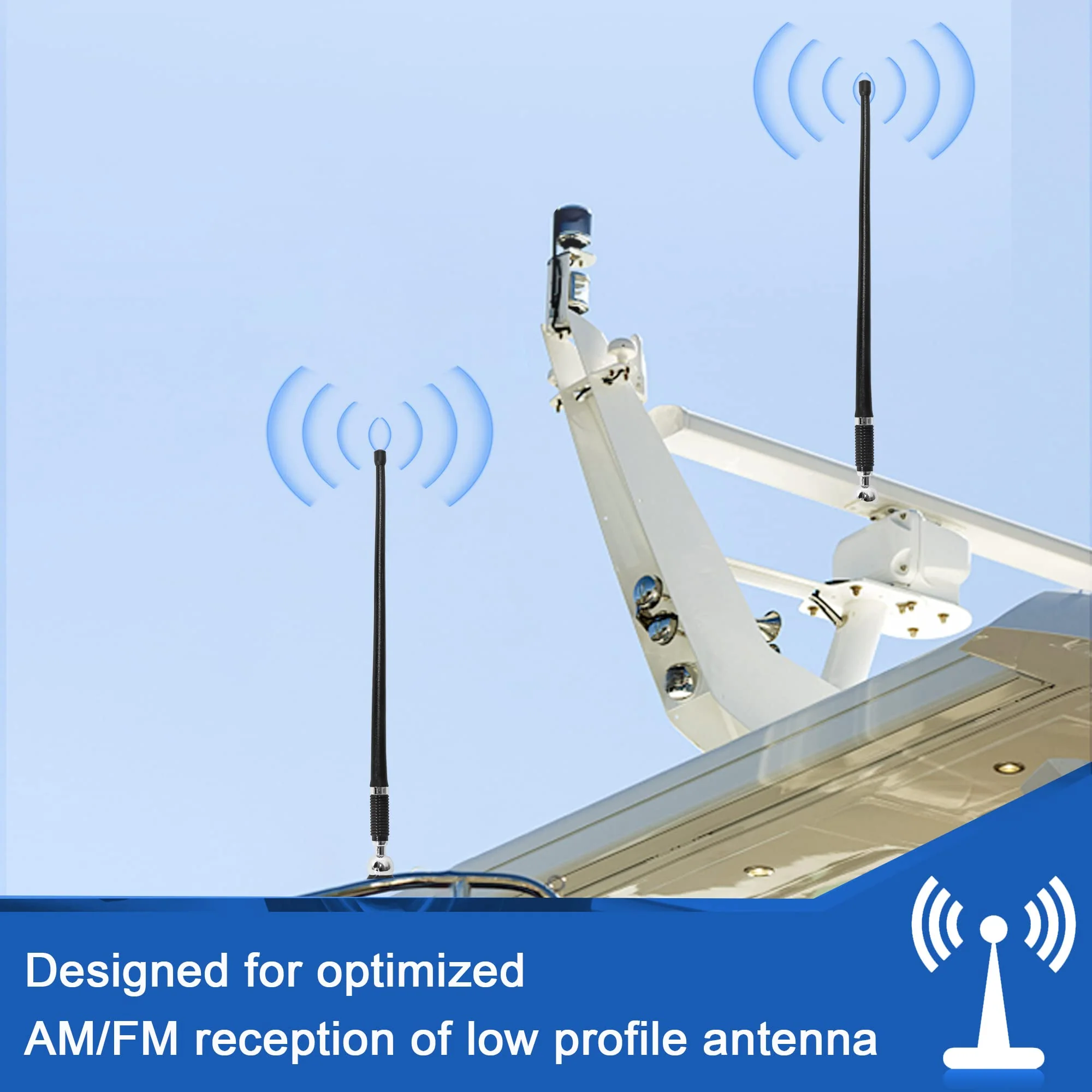 Anina 16 Inch Marine Radio Antenna for Pickup Truck Boat ATV UTV RV Motorcycle Tractor Top/Side Mount Rubber Duck Flexible Antenna Aerial Mast Optimized Radio FM/AM Reception (Black) Black - Image 2