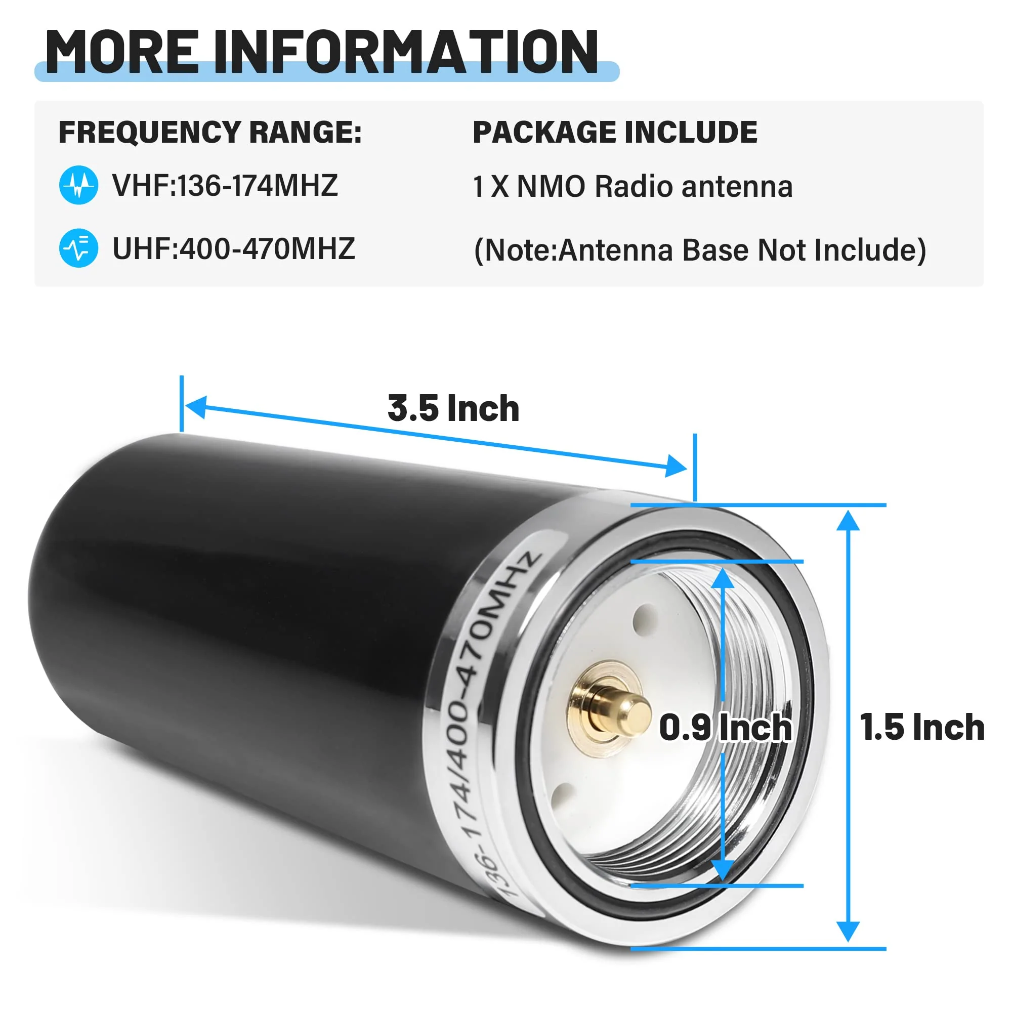 Anina (2-Pack) 3DB Gain GMRS Antenna NMO Mount, Dual-Band UHF VHF 136-174MHz 400-470MHz, 3.5” Antenna NMO Connection for Midland Car Truck Ham Radio Amateur Mobile Radio Two Way Marine Boat VHF Radio 2 - Image 7