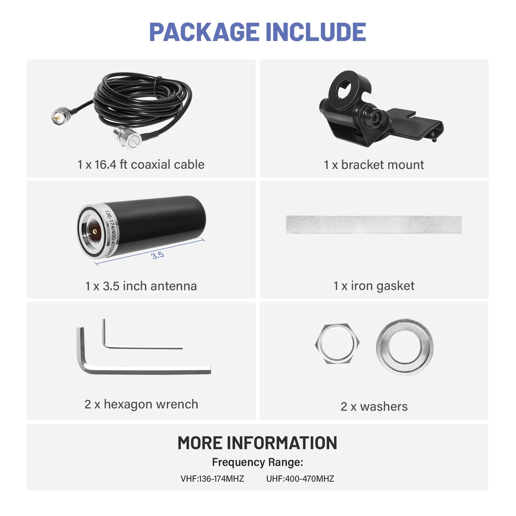 Anina Vehicle Ham Mobile Radio Antenna Dual Band VHF UHF 136-174/400-470 MHZ with Lip Mount Fixed Bracket W/ PL259 Male to SO239 Female Extension 16.5ft RG58 Pure Copper Coaxial Cable - Image 8
