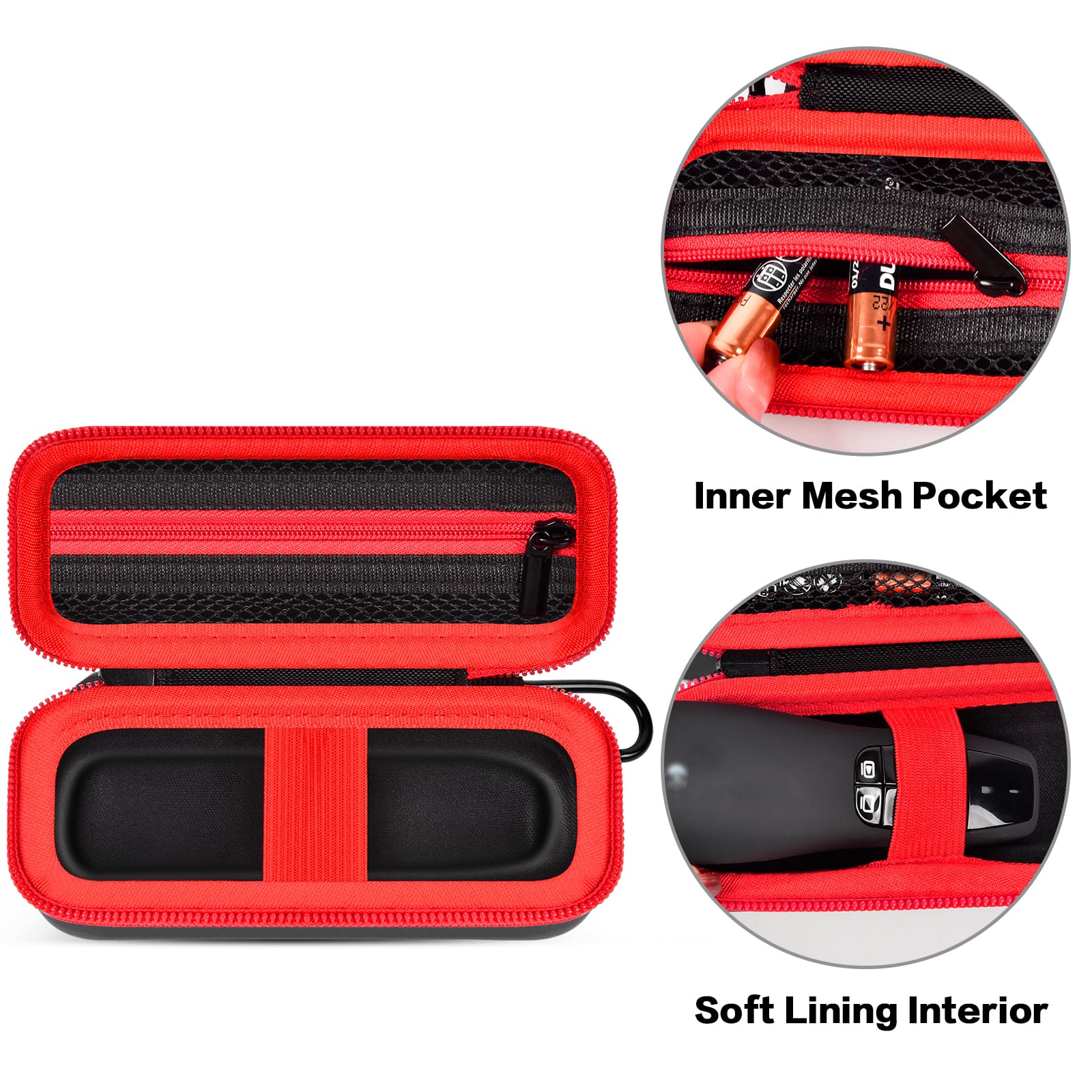 ANKHOH Case Compatible with Logitech Wireless Presenter R400 Wireless Presentation Remote Clicker, Pointer Storage Organizer Bag with Zippered Mesh Pocket (Box Only), Black-Red - Image 3