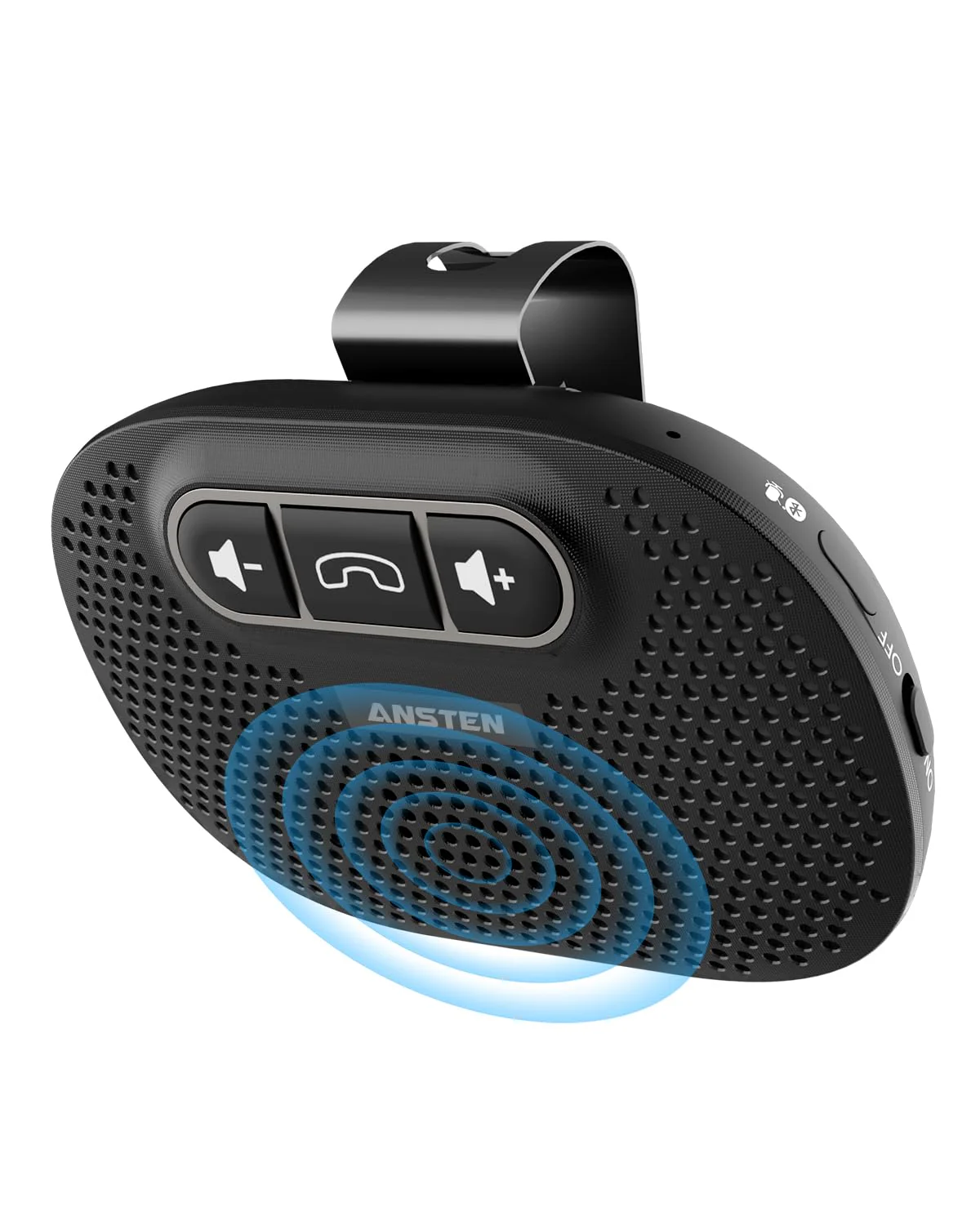 ANSTEN Hands-Free Car Bluetooth Speaker, Bluetooth Car Kit for Cell Phone, Built-in Microphone, Car Phone Speakerphone, Support Android and iOS Siri Google Voice Assistant, GPS, Music, Calls Black