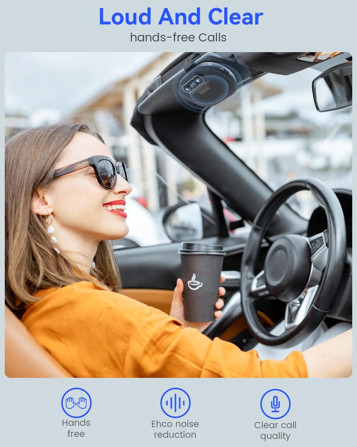 ANSTEN Hands-Free Car Bluetooth Speaker, Bluetooth Car Kit for Cell Phone, Built-in Microphone, Car Phone Speakerphone, Support Android and iOS Siri Google Voice Assistant, GPS, Music, Calls Black - Image 2