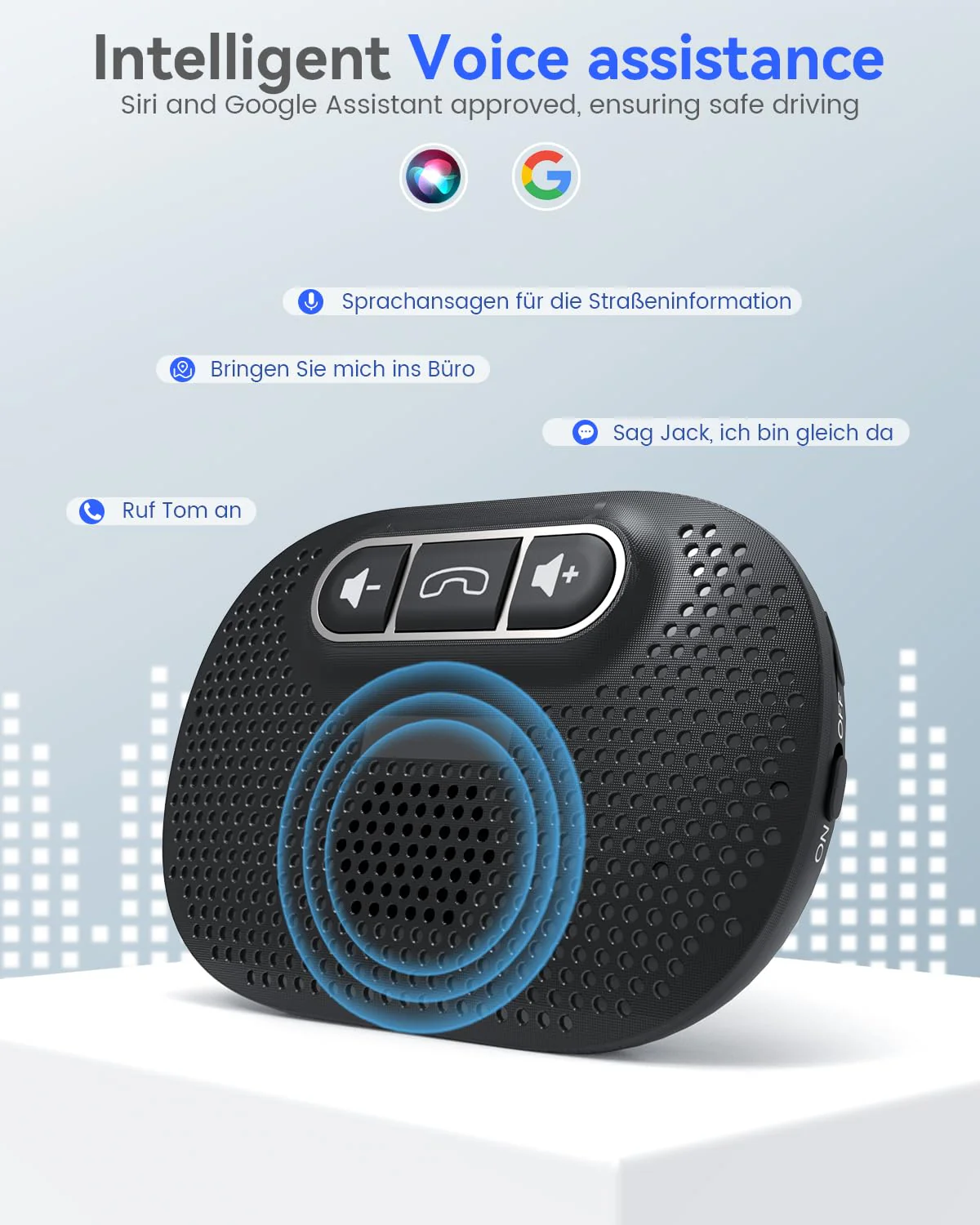 ANSTEN Hands-Free Car Bluetooth Speaker, Bluetooth Car Kit for Cell Phone, Built-in Microphone, Car Phone Speakerphone, Support Android and iOS Siri Google Voice Assistant, GPS, Music, Calls Black - Image 3