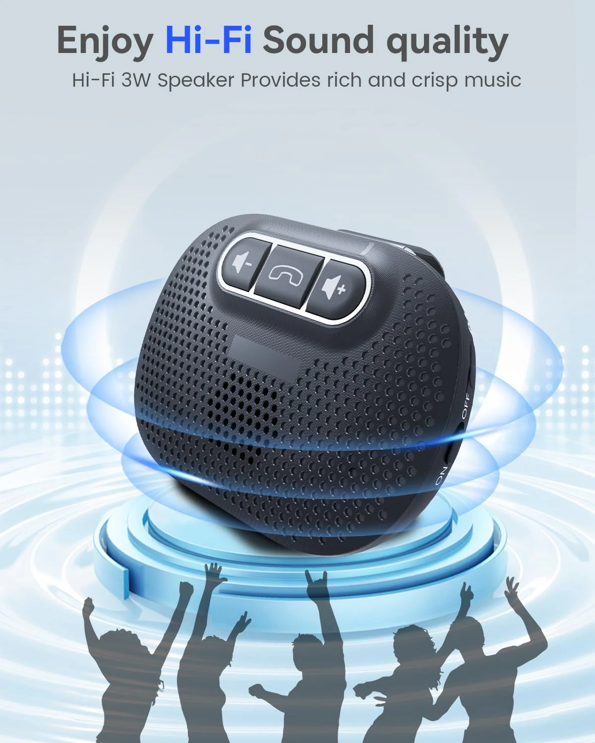 ANSTEN Hands-Free Car Bluetooth Speaker, Bluetooth Car Kit for Cell Phone, Built-in Microphone, Car Phone Speakerphone, Support Android and iOS Siri Google Voice Assistant, GPS, Music, Calls Black - Image 4