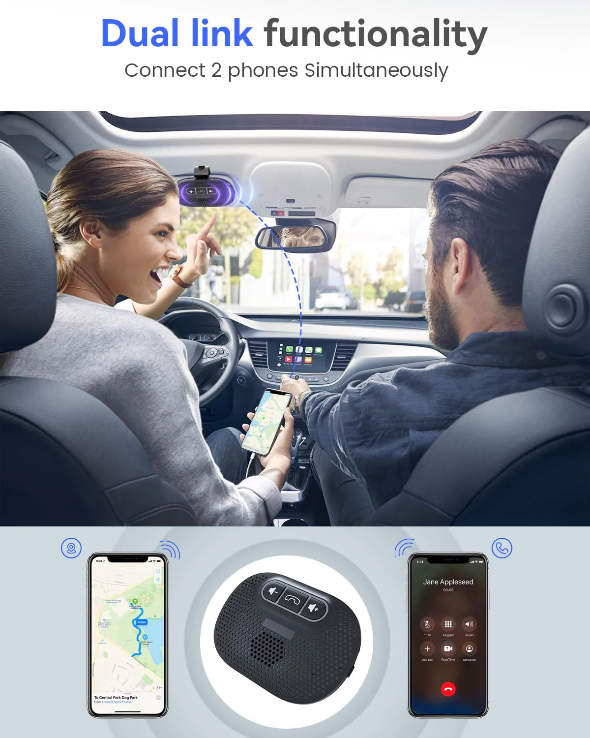ANSTEN Hands-Free Car Bluetooth Speaker, Bluetooth Car Kit for Cell Phone, Built-in Microphone, Car Phone Speakerphone, Support Android and iOS Siri Google Voice Assistant, GPS, Music, Calls Black - Image 5